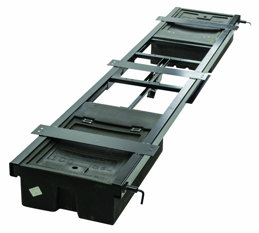 Lippert Double Bin Standard Storage System with Spare Tire Carrier - 99.5" x 21.5" — Rust-Inhibitive Coating - Detachable Molded Storage Boxes - 100 lb. Capacity - Mounting Hardware Included - 125460