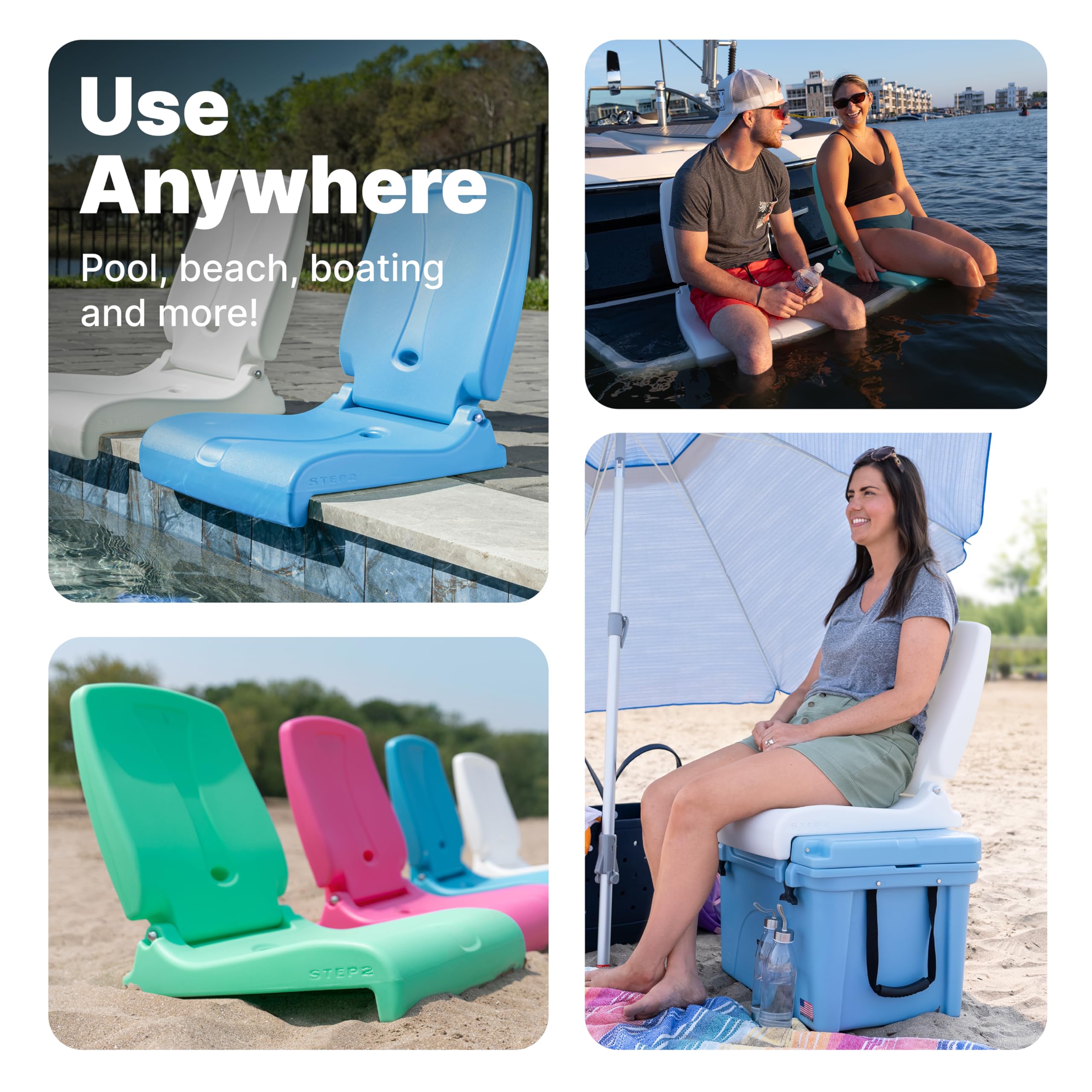 Step2 Flip Seat Folding, Lightweight Portable Outdoor Chair for Poolside, Camping, Beach, Boats, Tailgates, Durable Ground Chair with Back Support for Adults, Mint