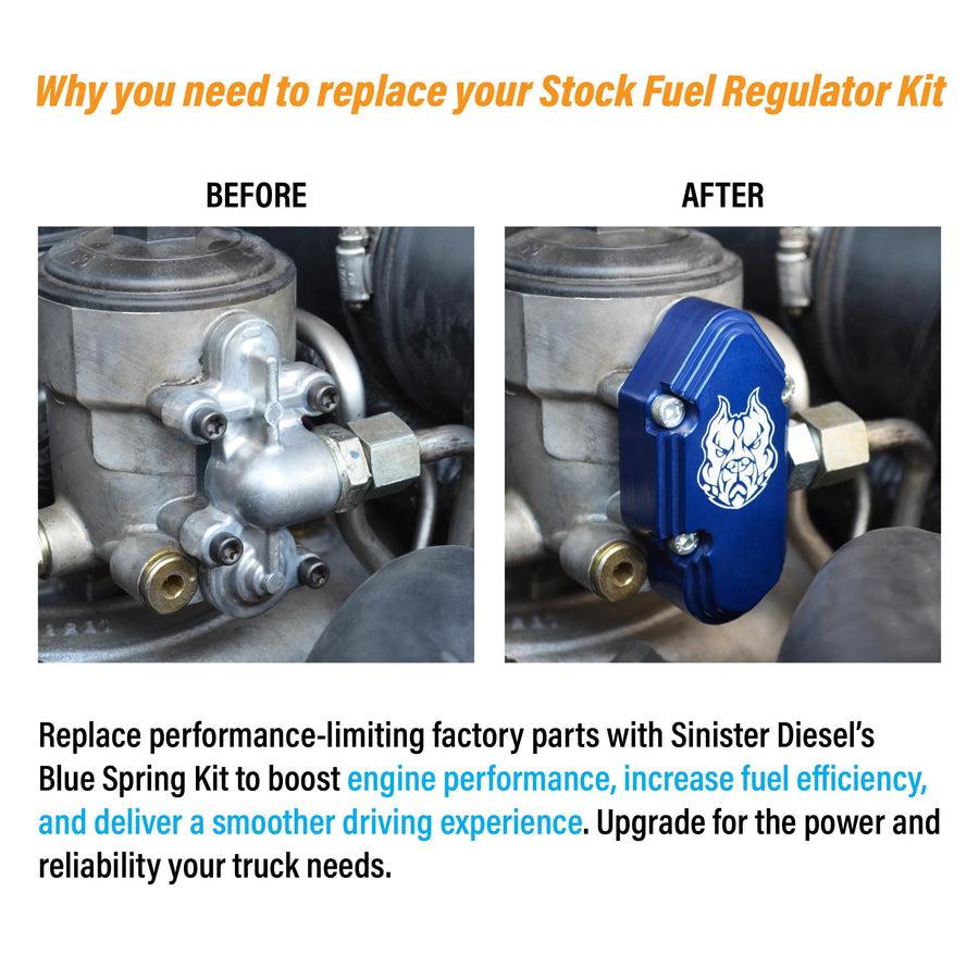 Sinister Diesel Blue Spring Kit - Fuel Regulator Kit with Billet Spring Housing - 2003-2007 Ford Blue Spring Kit 6.0 Powerstroke – Fast Install – Replace OE # 3C3Z-9T517-AG 3C3Z9T517AG