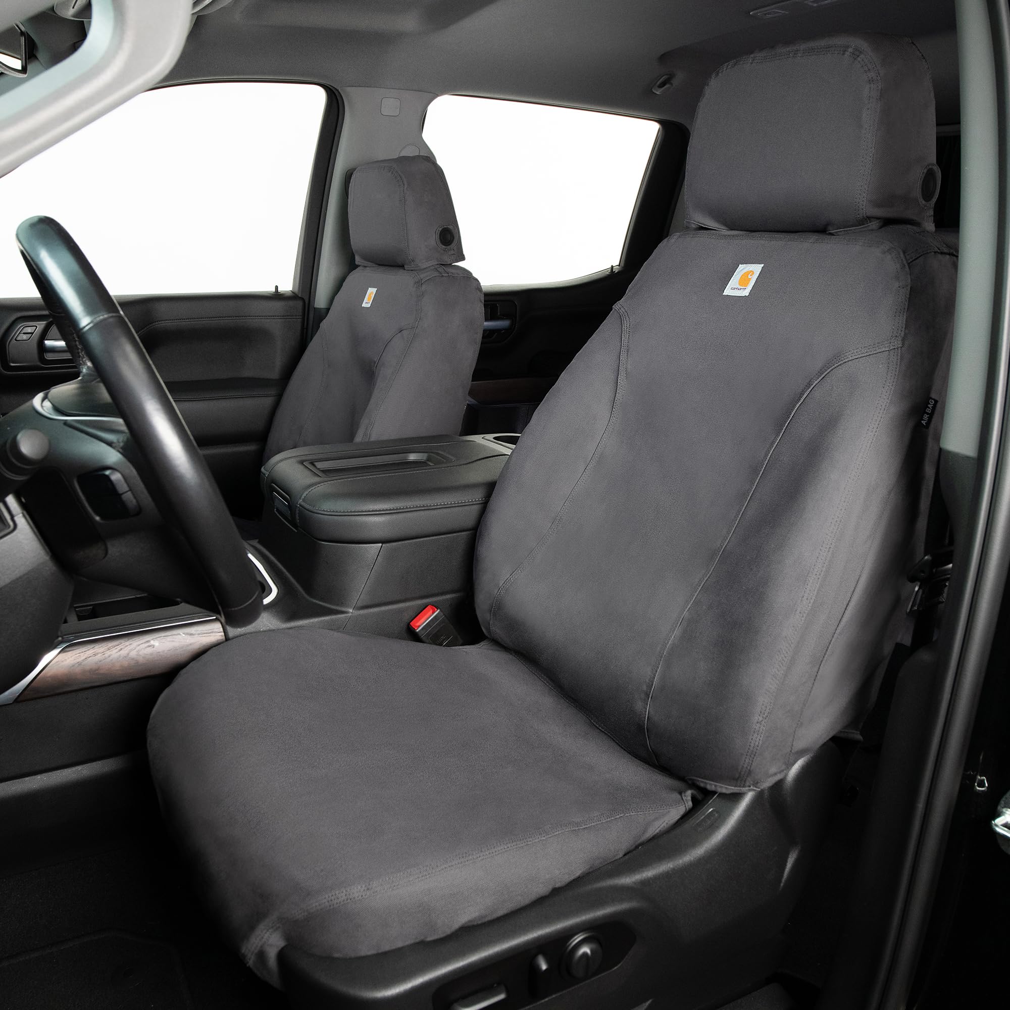 Covercraft Custom SeatSaver Carhartt Seat Covers for 2021-2026 Ford F-150 & 2022-2026 F-150 Lightning, 2023-2026 F-250/F-350/F-450/F-550-1st Row Bucket Seats, Duck Weave Gravel