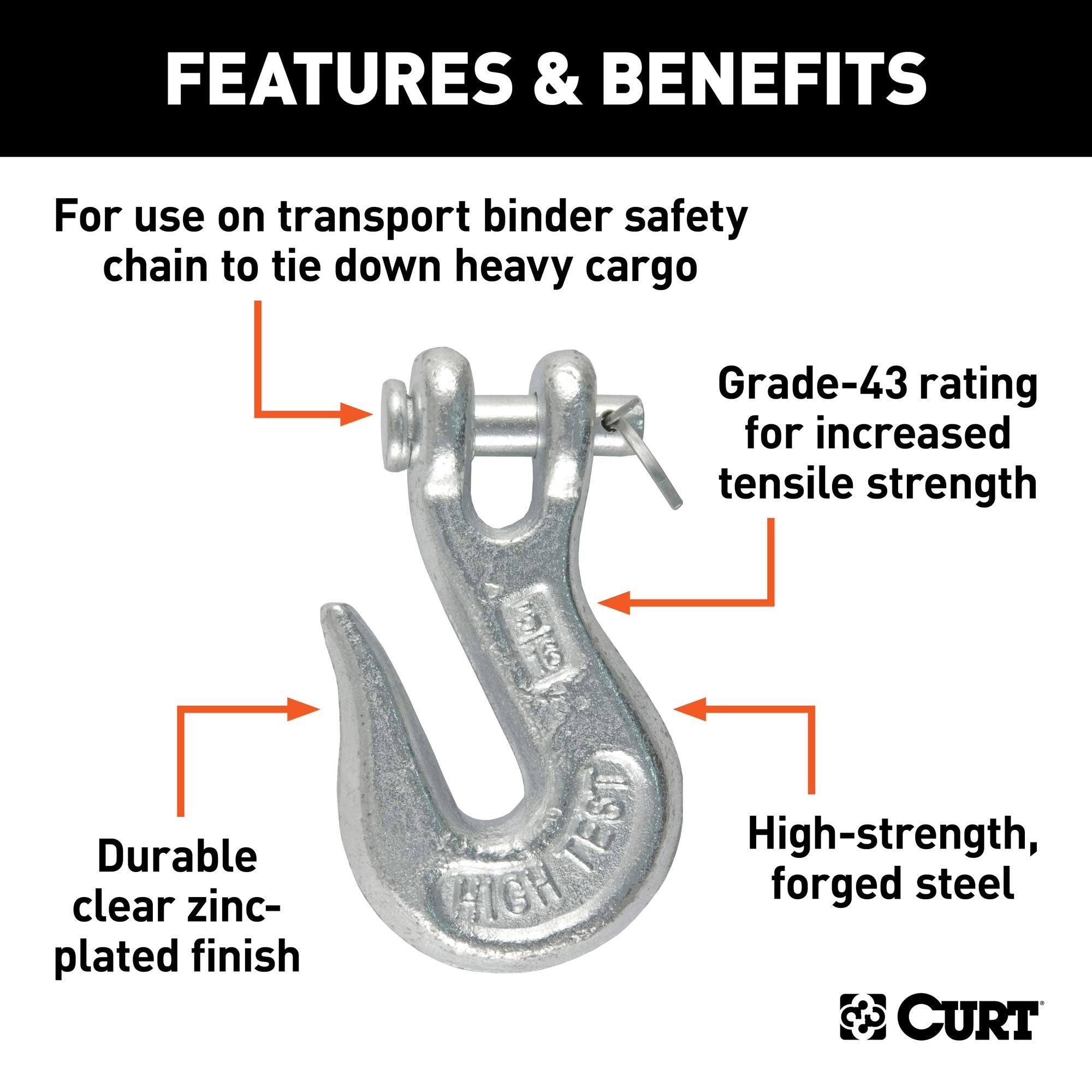 5/16-Inch CURT Forged Steel Clevis Grab Hook, 3,900 lbs. Work Load, 7/16-In Pin