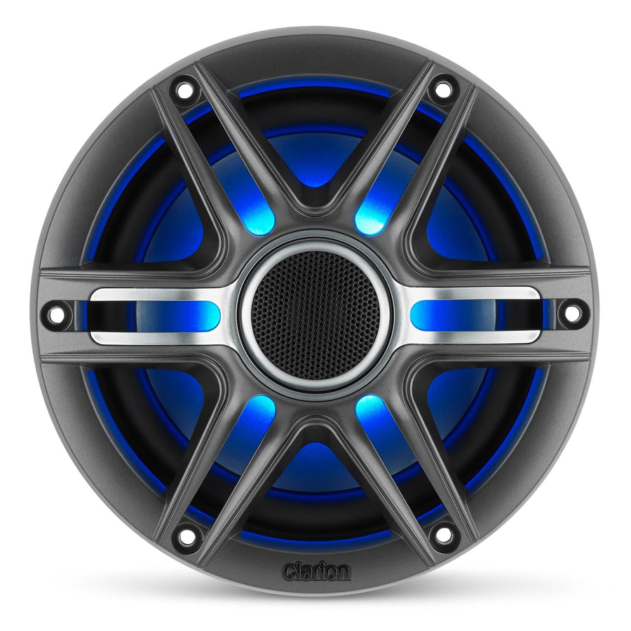 Clarion 6.5-inch CMSP-651RGB-SWG Premium Coaxial Marine Speakers with Built-in RGB Illumination, 50W RMS, with White & Gray Metallic Grilles