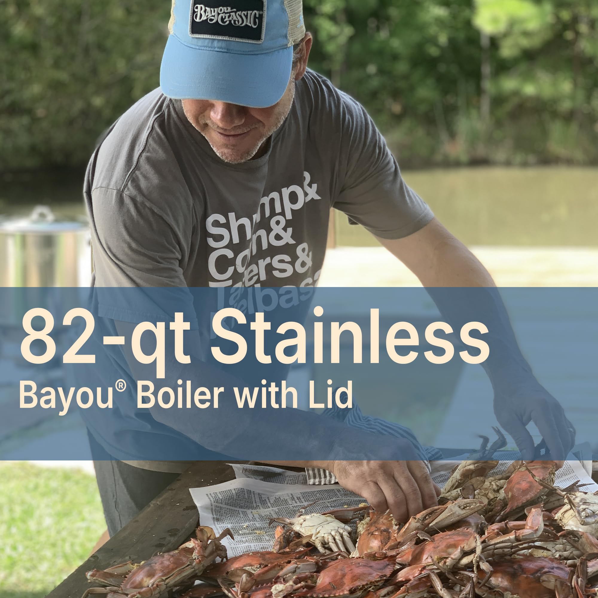 KDS-982 Bayou Classic Stainless Steel Steamer Kit Features 82-qt Stockpot with Lid, Steam Basket with Helper Handle, Single Jet 106,000 BTU Burner, 10-psi Pre-Set Regulator and 60-in Hose