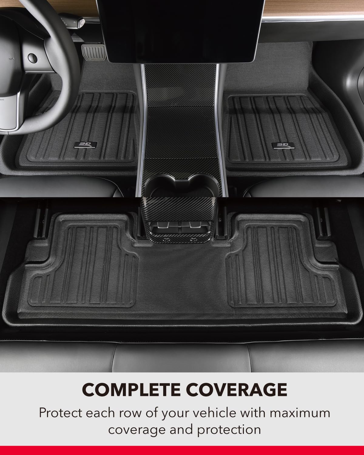 3D MAXpider Elitect Custom Fit Floor Mat (Black) Compatible with Tesla Model X 5-Seat 2022-2025 - Full Set