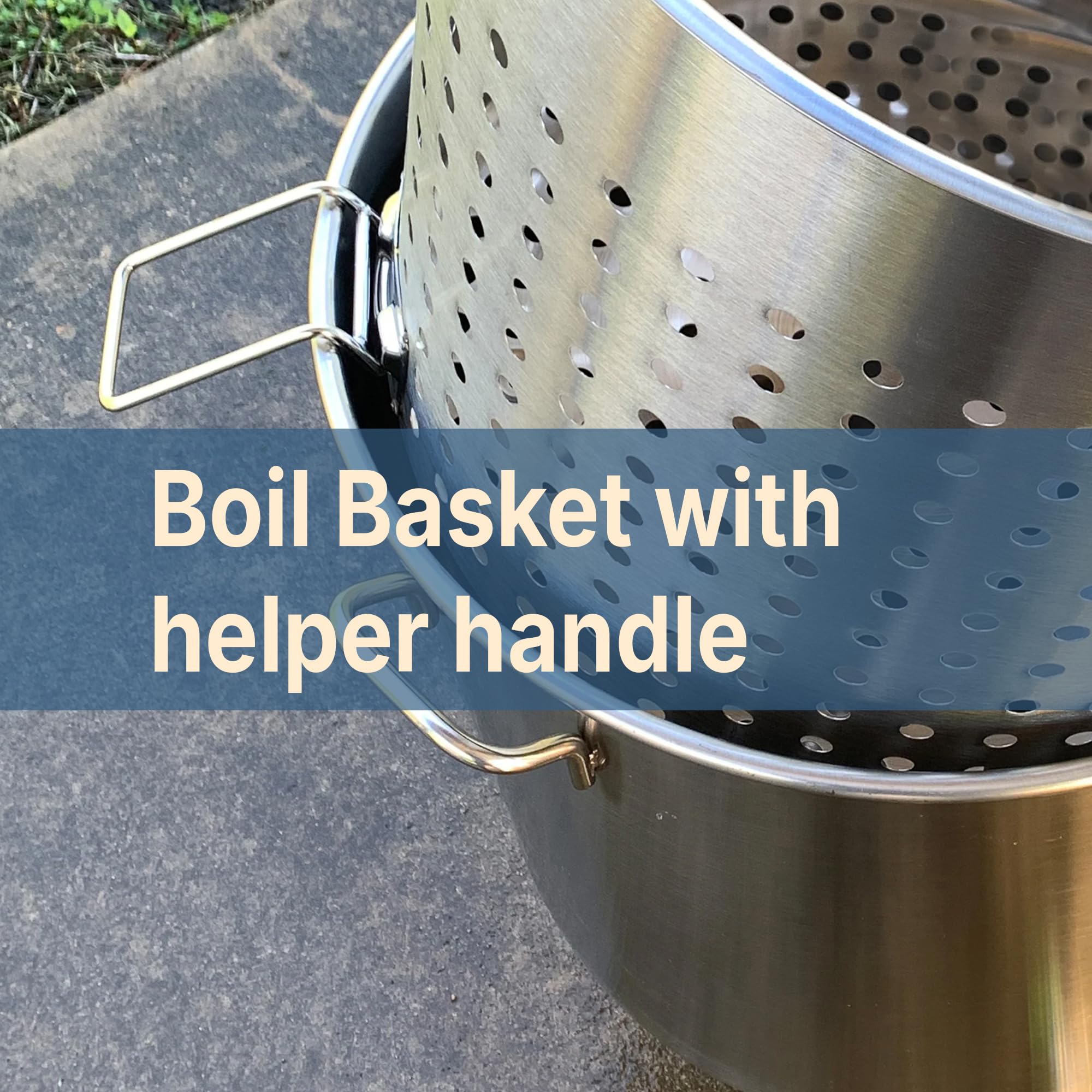 KDS-182 Bayou Classic Stainless Steel Boiler Cooker Kit Features 82-qt Stainless Boiler with Lid, Boil Basket with Helper Handle, Single Jet 106,000 BTU Burner, 10-psi Pre-Set Regulator and 60-in Hose