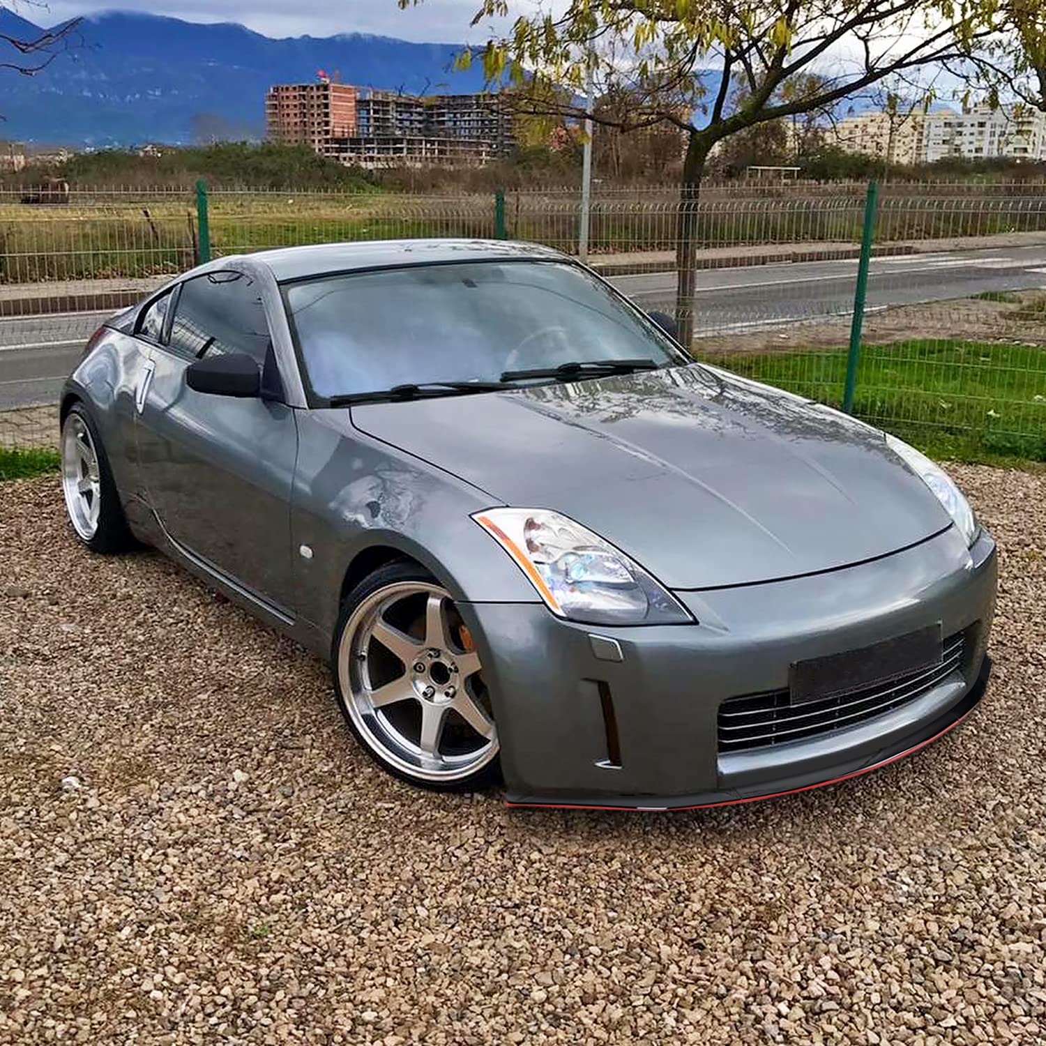 Glossy Black Spec-D Tuning Red Trim Front Bumper Lip Spoiler Kit 3PC Compatible with 2003-2005 Nissan Z33 350Z