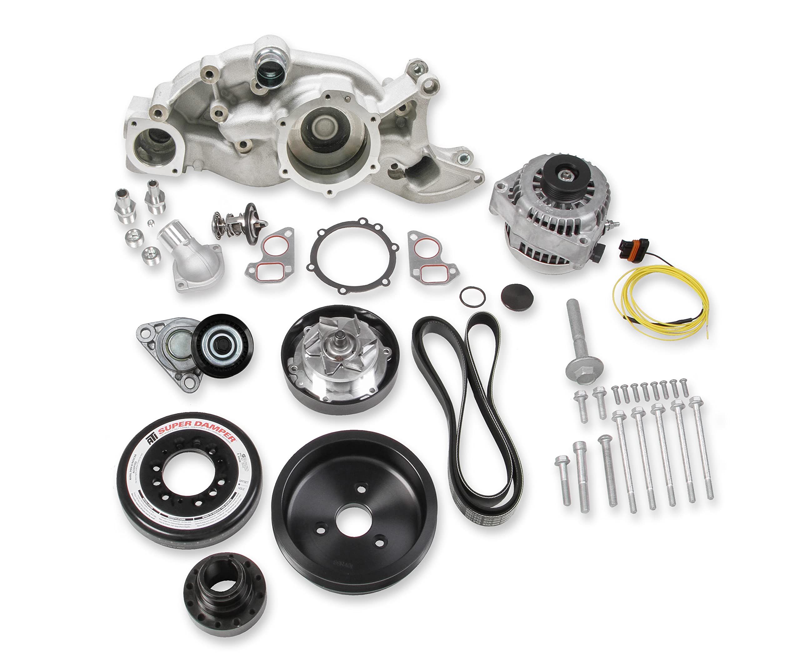 Holley Complete LS Swap Front Accessory Serpentine Drive System | Mid-Mount with Water Pump, SFI Damper, Alternator| Gen III/IV 4.8/5.3/LS1/LS2/LS3/LS6 Natural Finish 20-182