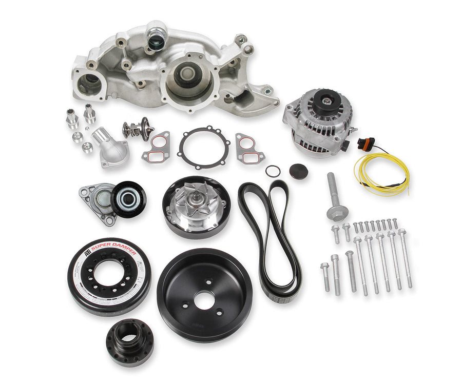 Holley Complete LS Swap Front Accessory Serpentine Drive System | Mid-Mount with Water Pump, SFI Damper, Alternator| Gen III/IV 4.8/5.3/LS1/LS2/LS3/LS6 Natural Finish 20-182