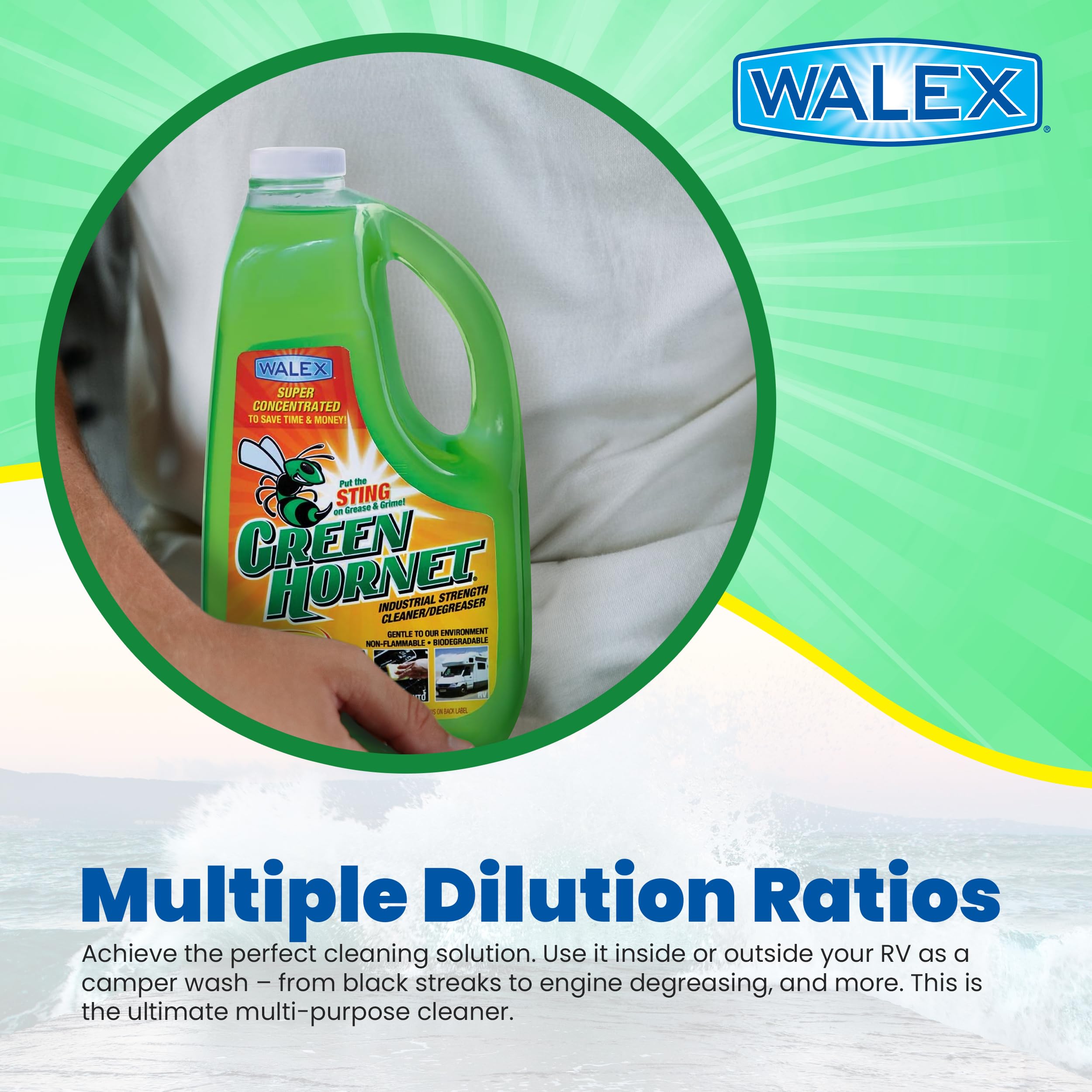 Heavy Duty Walex Green Hornet Degreaser Cleaner Multi-Purpose for Car, Home, RV Awning, Shower, Rubber Roof, Black Streak Remover, GH64OZ, 64 oz.