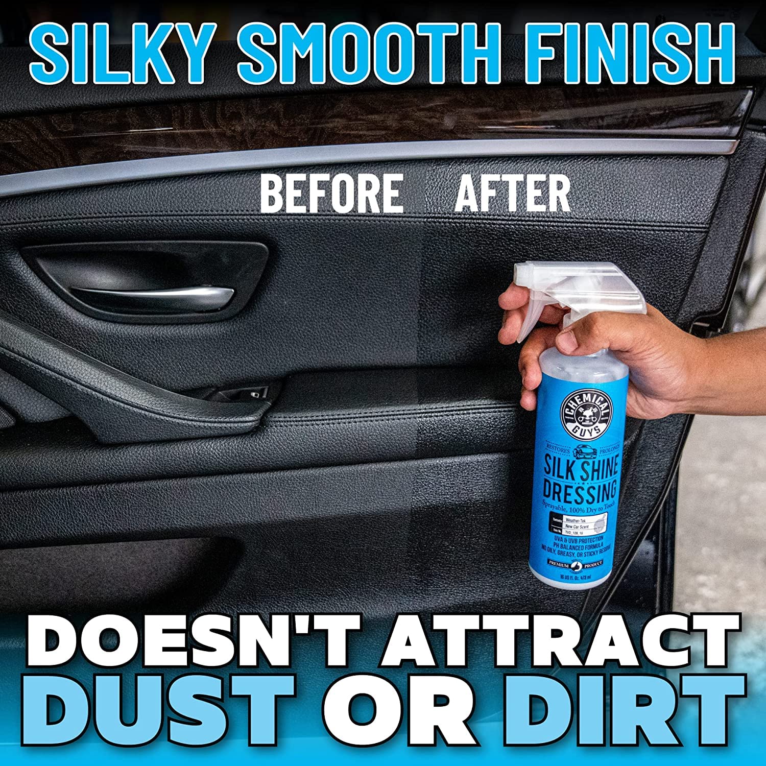 Chemical Guys Tire and Trim Dressing and Protectant Silk Shine – Non-Greasy Vinyl, Plastic & Rubber Spray, Plastic Restorer for Cars – Restores Shine for Cars, Trucks, Motorcycles, RVs, 16 fl oz