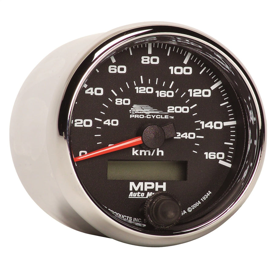 Speedo AutoMeter Gauge, 2 5/8", 160 Mph/260Km/H, Elec, Black, Pro-Cycle (19344)