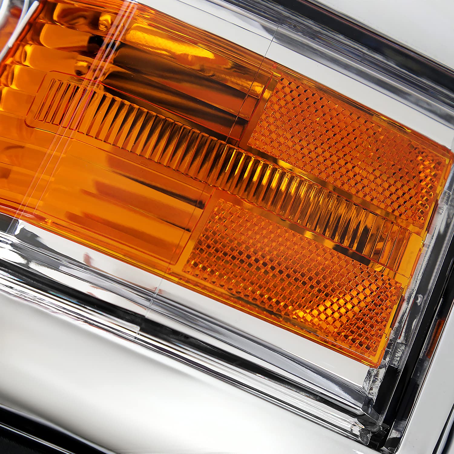 Chrome Headlights SPEC-D TUNING w/LED Light Bar and Silver Trim Compatible with 2014-2015 Chevy Silverado 1500, Left + Right Pair Headlamp Assembly