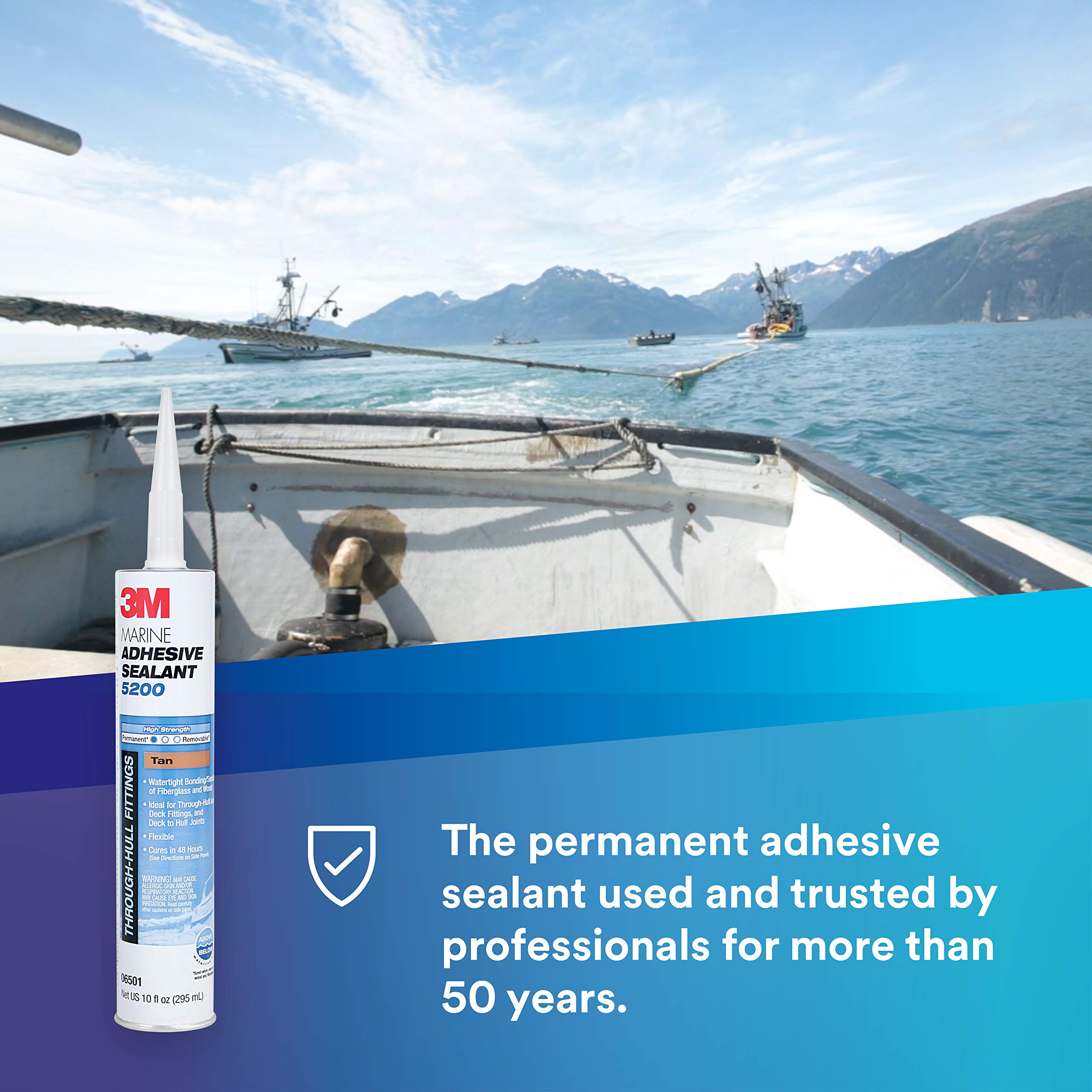 3M Marine Sealant Adhesive 5200 (06501) Permanent Bonding and Sealing for Boats and RVs Above and Below the Waterline Waterproof Repair, Tan, 10 fl oz Cartridge