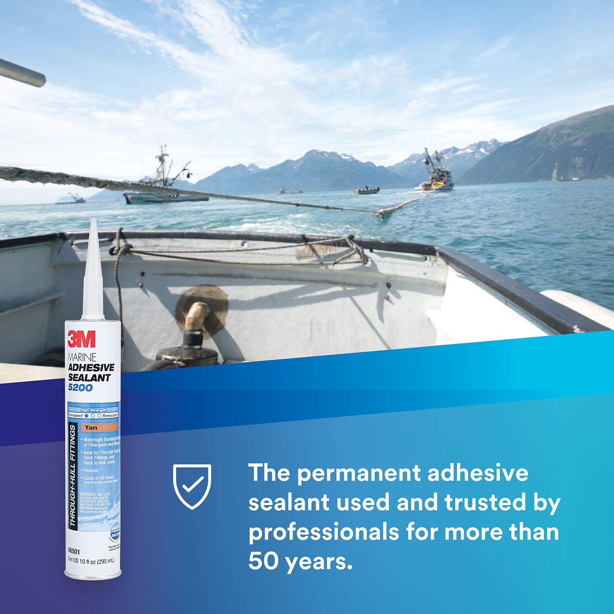 3M Marine Sealant Adhesive 5200 (06501) Permanent Bonding and Sealing for Boats and RVs Above and Below the Waterline Waterproof Repair, Tan, 10 fl oz Cartridge