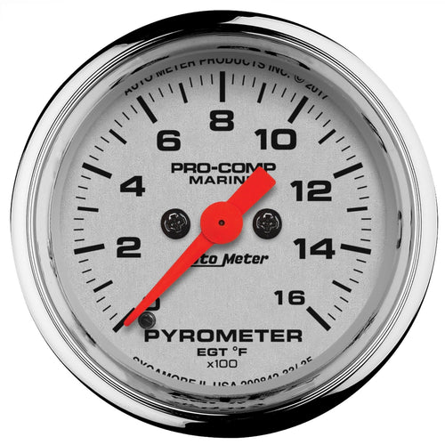 Gauge AutoMeter 200842-35, Pyrometer, 2 1/16", 0-1,600ºf, Marine Chrome
