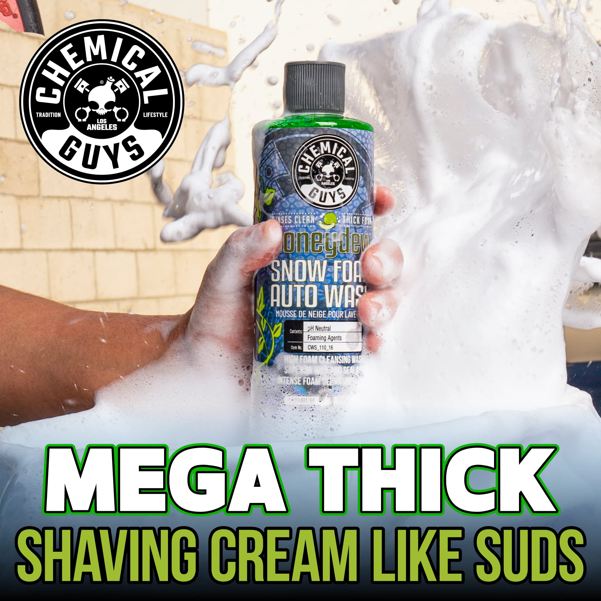 Honeydew Snow Foam Car Wash Soap Chemical Guys CWS_110_16 (Works with Foam Cannons, Foam Guns or Bucket Washes) Safe for Cars, Trucks, Motorcycles, RVs & More, 16 fl oz, Honeydew Scent