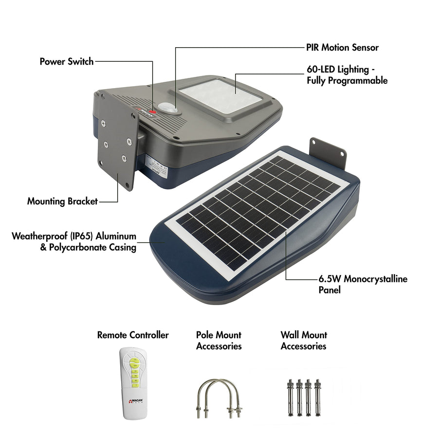 Wagan 3000 Lumen EL8591 LED Solar Street Light with Remote Control Outdoor Solar Powered Flood Light Dusk to Dawn Waterproof Weatherproof Motion Sensor for Outdoor Garden Yard Path Parking Lot