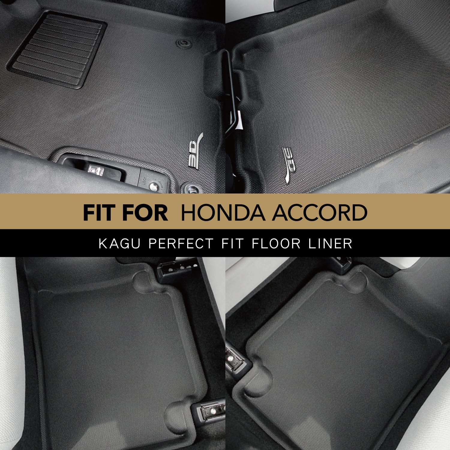 3D MAXpider Kagu Custom Fit Floor Mat (Black) Compatible with Honda Accord Sedan 2013-2017 - Full Set
