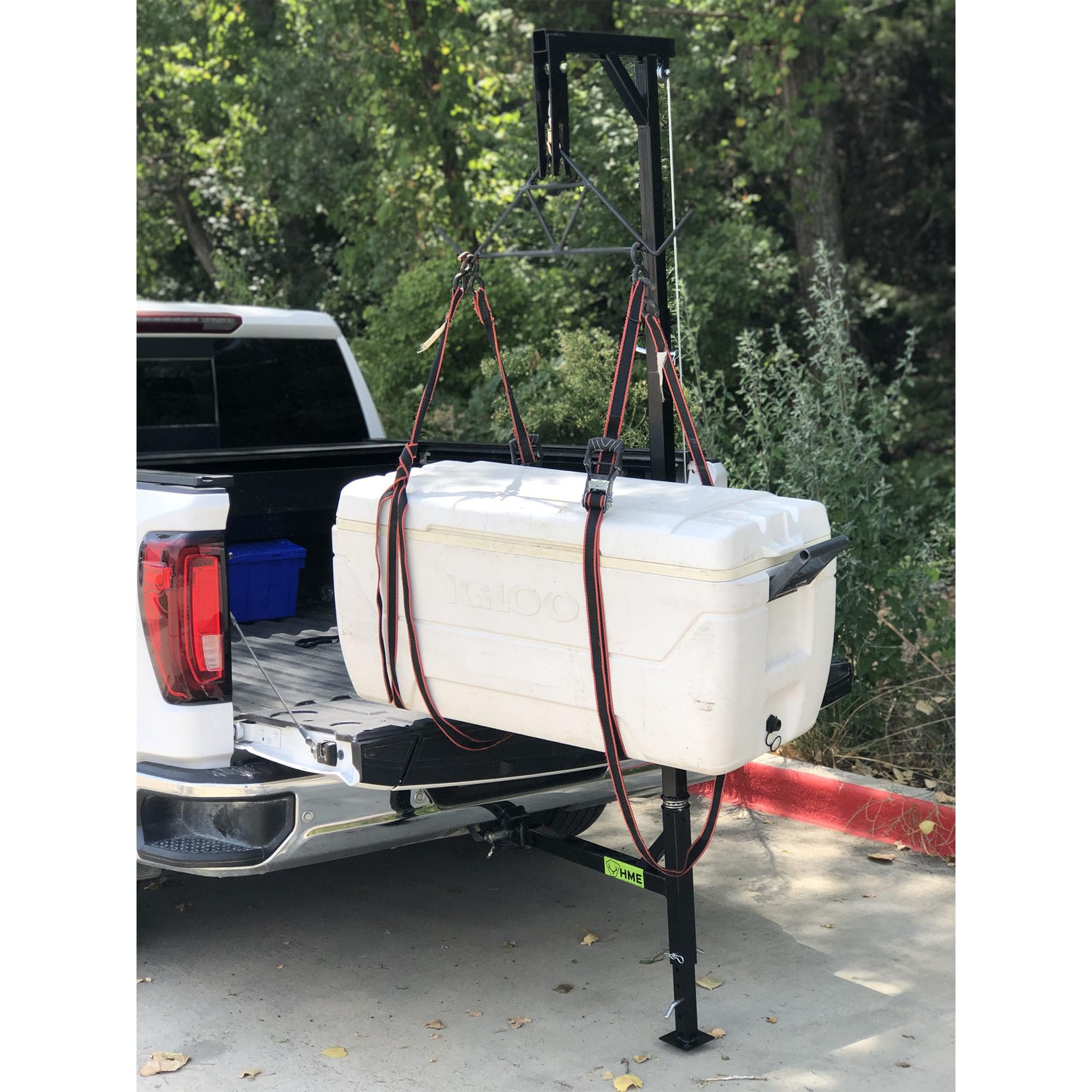 HME Game Hoist Truck Hitch Complete Kit with Winch and Gambrel, 400 lb Capacity - Hunting Game Skinning and Cleaning Accessory with 360-Degree Swivel Shaft and Adjustable Height