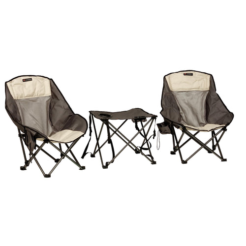 Baja Overlanding Lippert 3-Piece Chair & Table Set, 600-Denier Polyester Folding Chairs, Dual Cupholders, Innovative Scoop for Ultimate Comfort, Fold-up Convenience - 2022114831