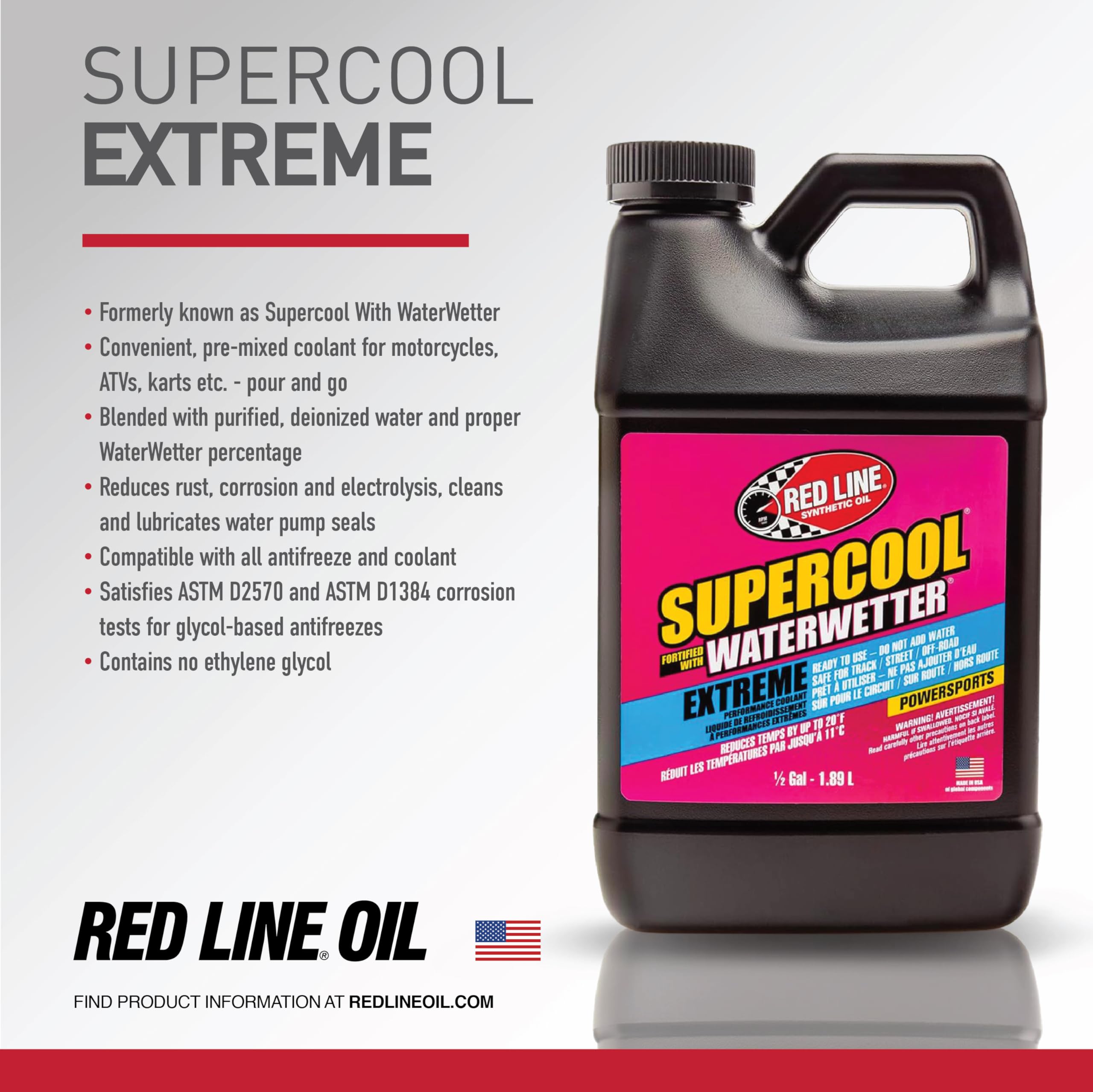 Red Line Supercool 80205, Extreme Powersports Coolant, Safe for Track, Street, Off-Roa - 1/2 Gallon (64 Ounces)