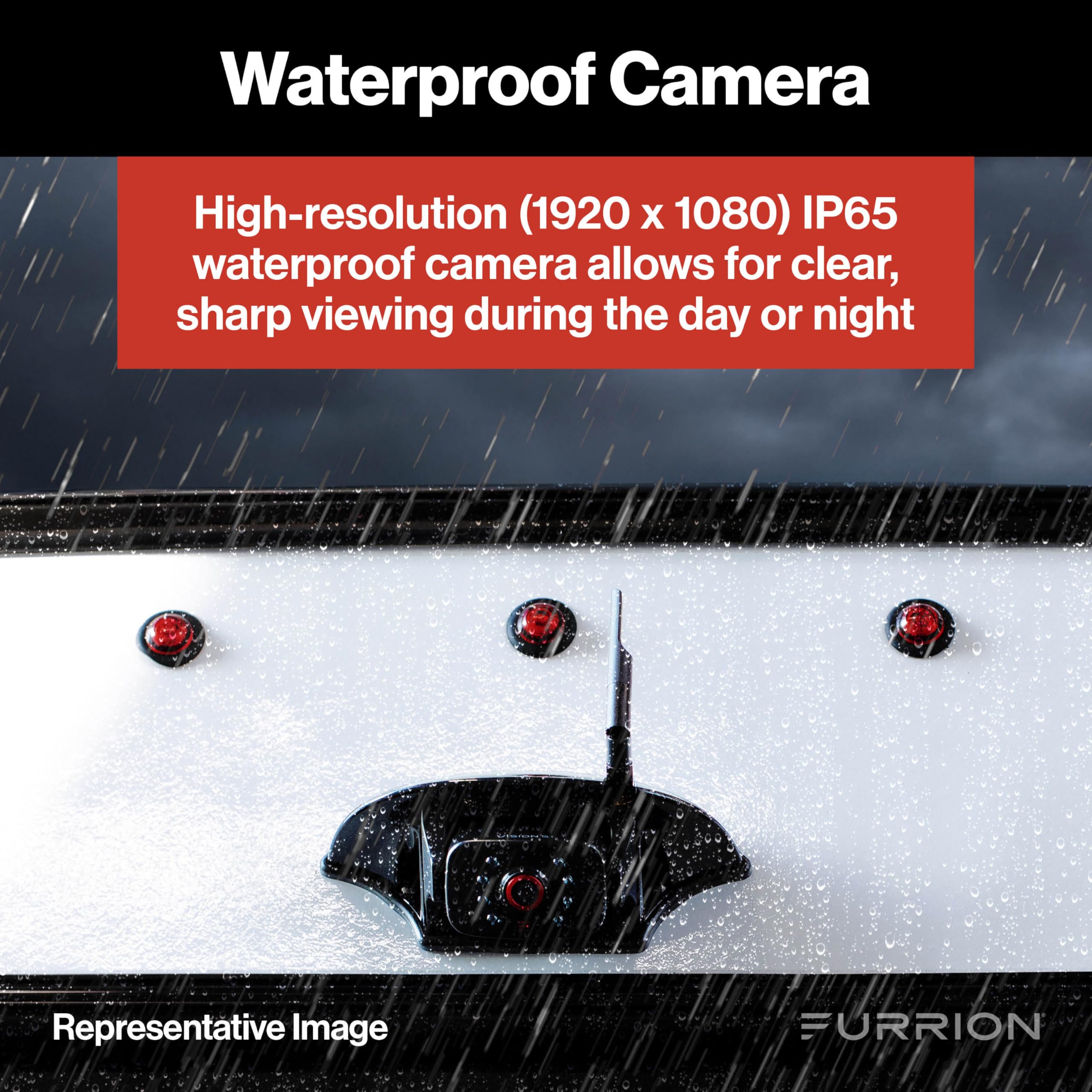 Furrion Vision S+ Observation System RV with 7" Monitor, Left/Right Side Cameras, LED Marker Lights, Sharkfin, Infrared Night Vision, Live Streaming, Wide Viewing Angle - FOS7HTAEN