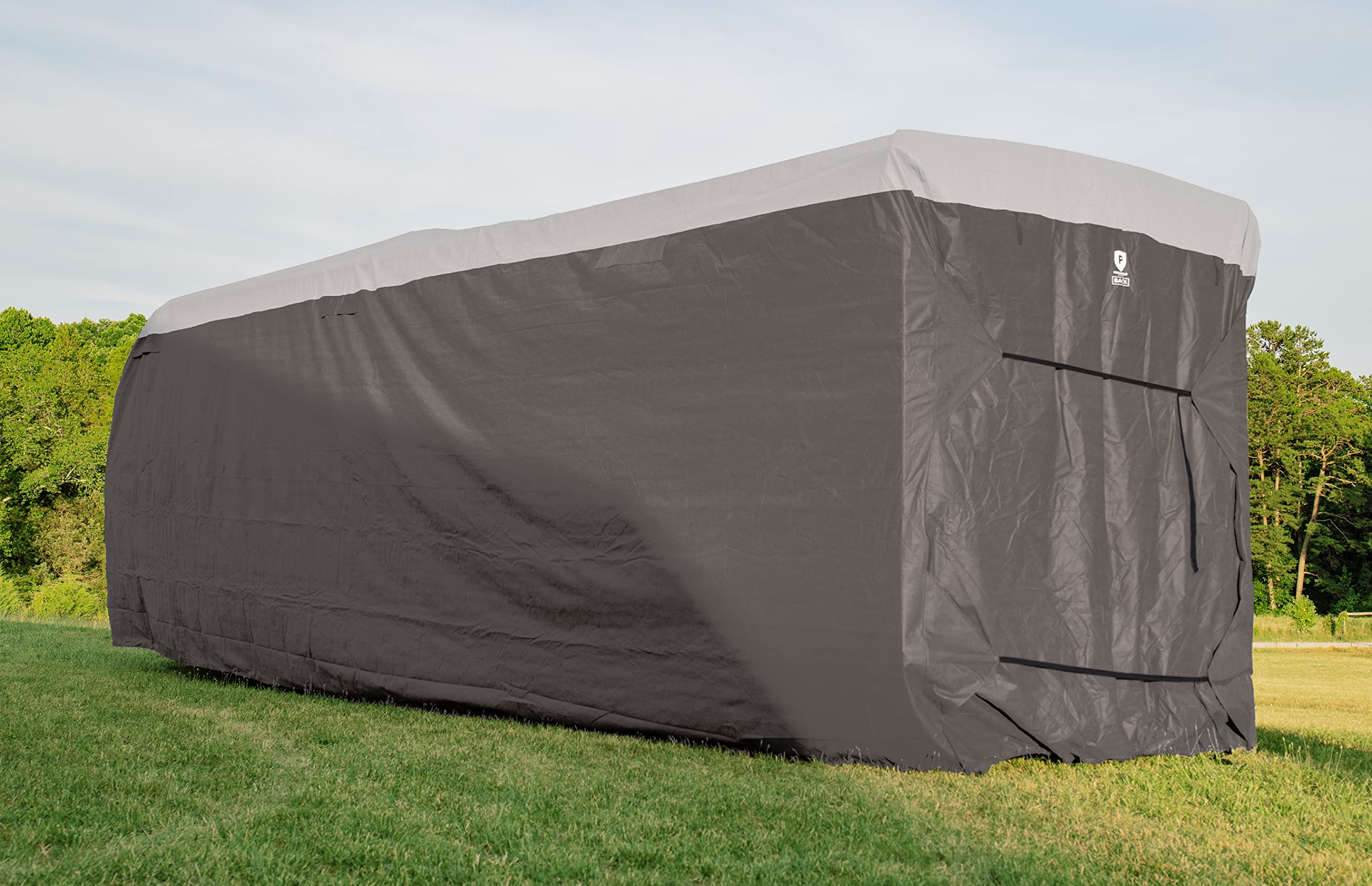 Camco 30 to 32-Ft ULTRAGuard Travel Trailer/Class C RV Cover - Features Zipper Entry Doors & Covered Air Vents - Crafted of Spunbond Polypropylene - Storage Bag for RV Storage & Organization (45745)