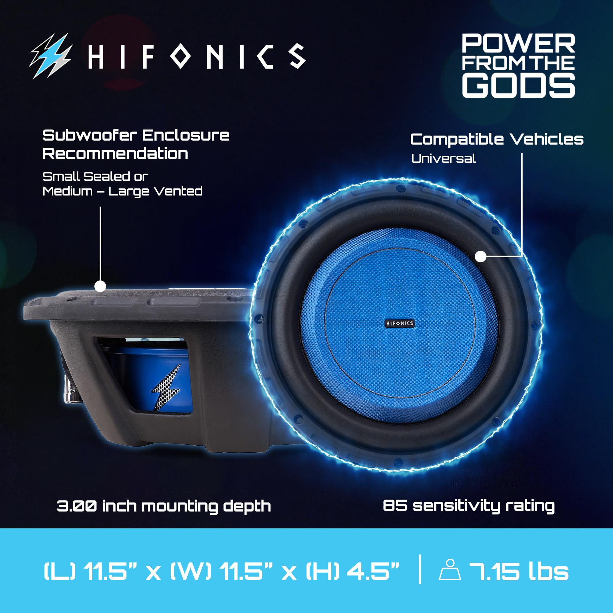 Hifonics 10 Inch Elite Shallow Mount Car Subwoofer, Dual 4 Ohm Voice Coil Speaker 600 Watt Peak Power Mobile Amplifier, Black/Blue