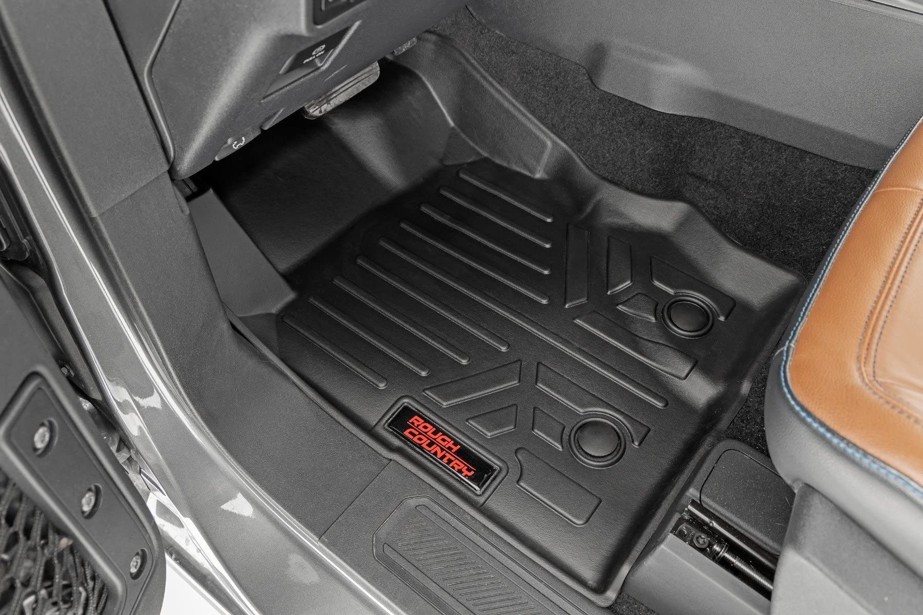 Rough Country Floor Mats All Weather for Ford Bronco 4-Door (2021-2025) - Non-Slip Waterproof Flexible Mat, Front & Rear Set