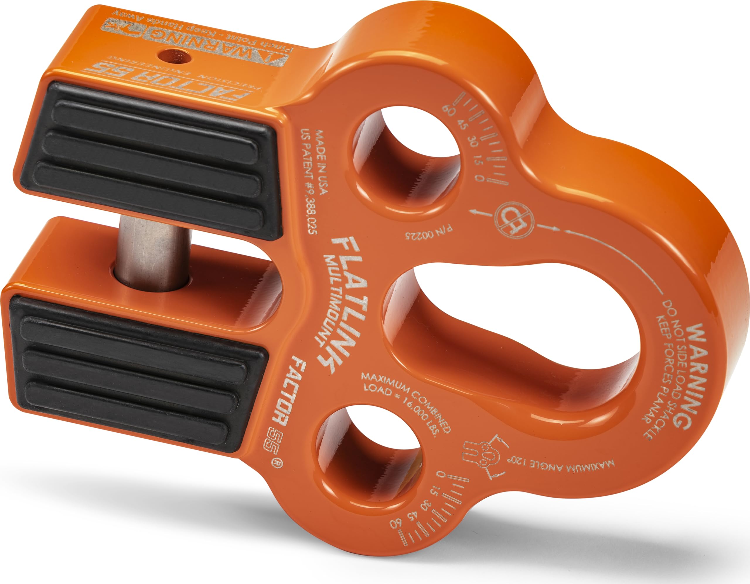 Flatlink Factor 55 Multi-Mount Winch Cable Shackle Mount, Designed for Steel Cables and Synthetic Winch Ropes with Load Capacity: 16,000 lbs - Orange