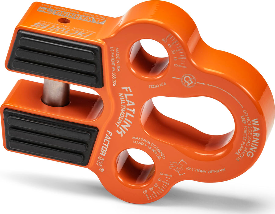 Flatlink Factor 55 Multi-Mount Winch Cable Shackle Mount, Designed for Steel Cables and Synthetic Winch Ropes with Load Capacity: 16,000 lbs - Orange