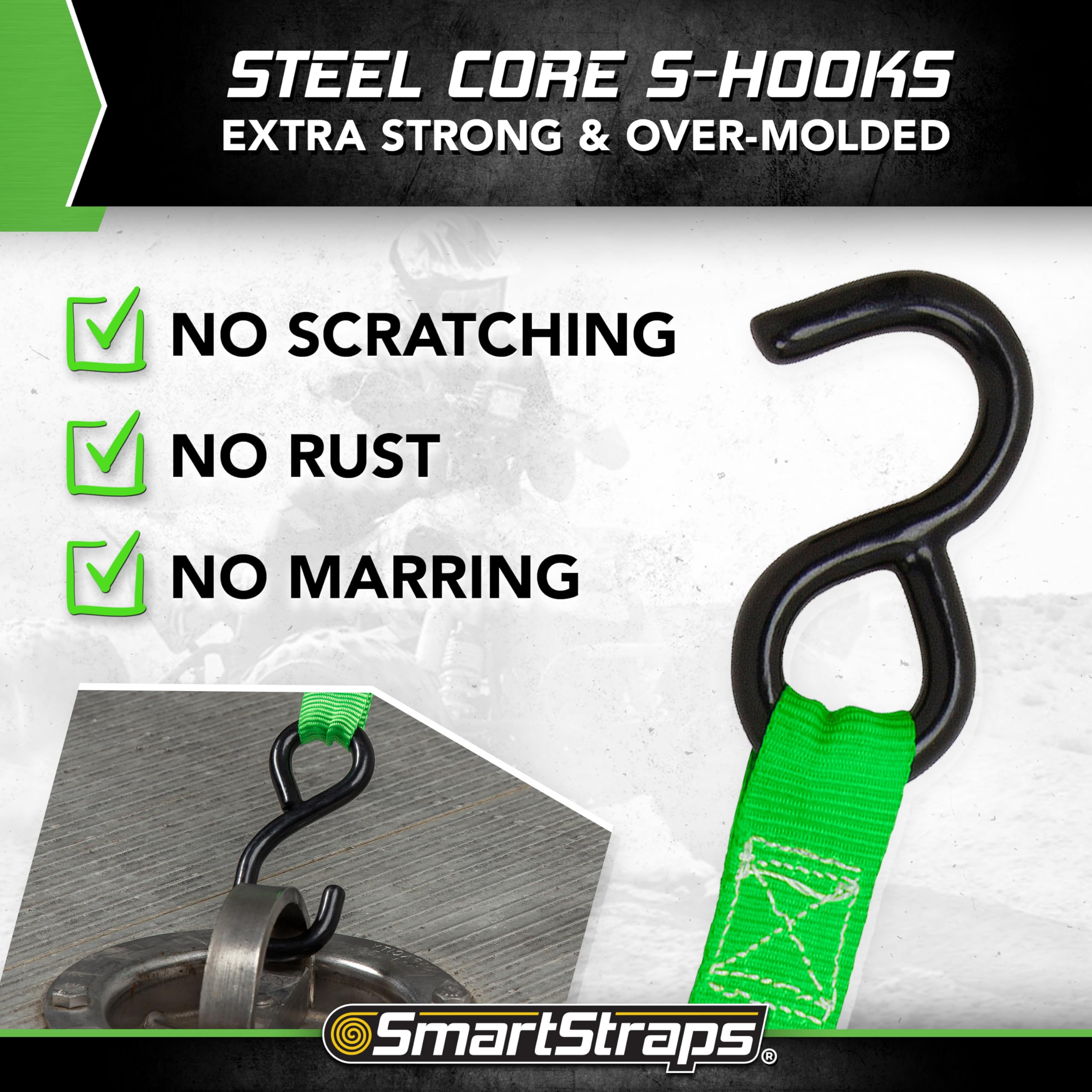 14’ SmartStraps Padded Ratchet Tie Down, 4 Pack — Standard Duty Tie-Down Straps — 1,500lb Break Strength, 500lb Safe Work Load — Haul Dirt Bikes, ATVs, and Mowers