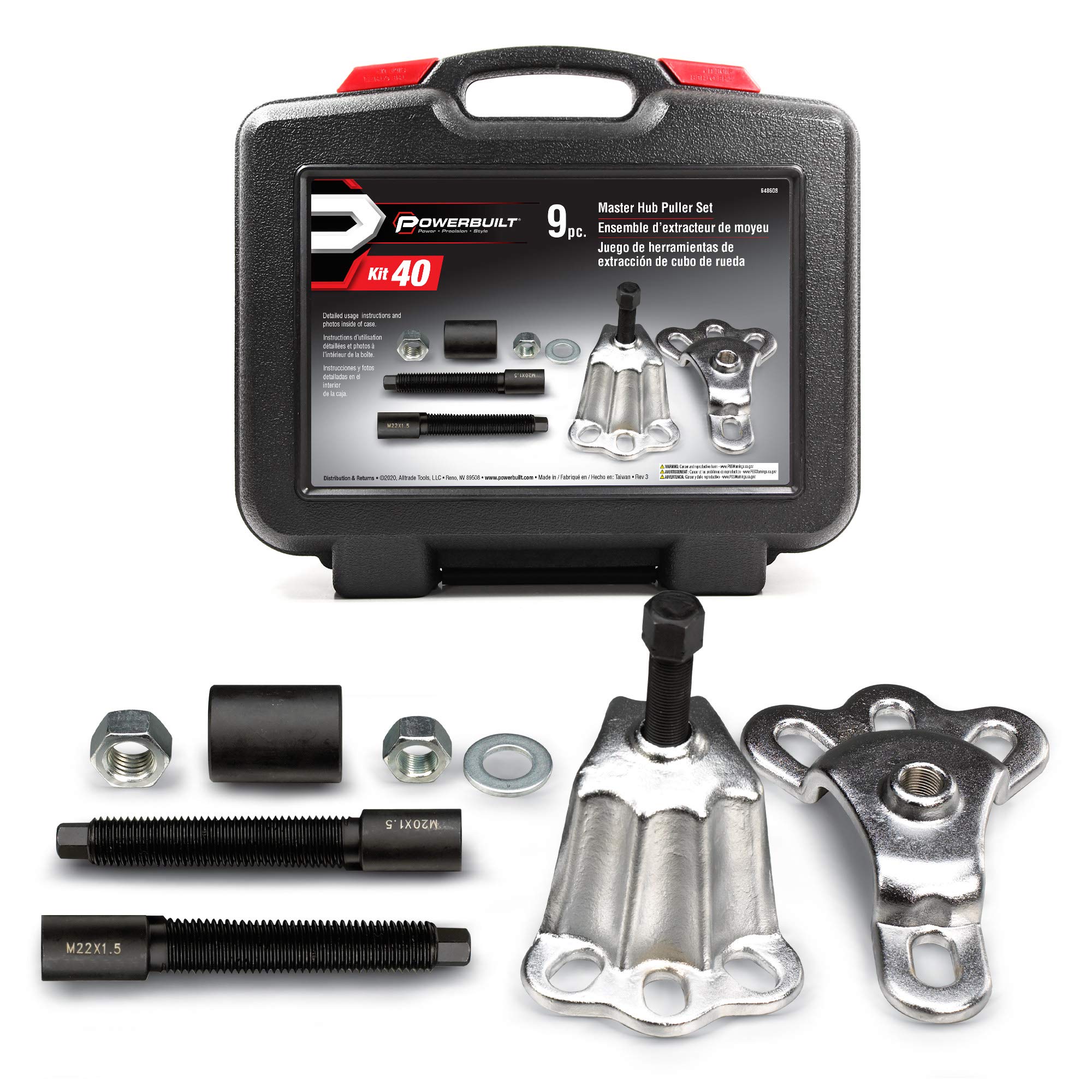 Powerbuilt Master Hub Puller Tool Set, Remove and Install Hubs and Axels Car Wheel, Ford and Mercury, Front-Wheel or Rear-Wheel Vehicles - 648608