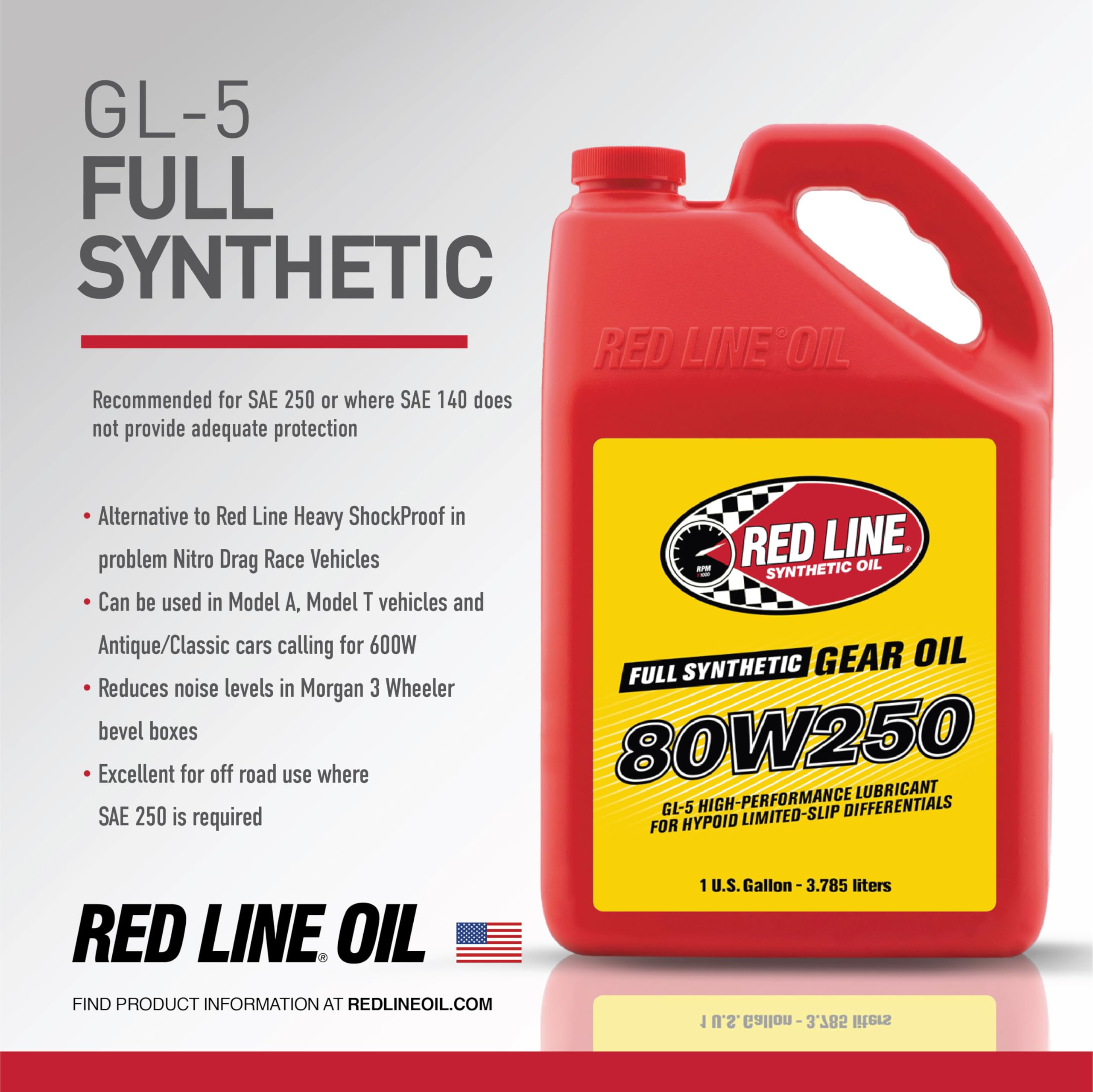 Red Line 80W250 58605 GL-5 Full Synthetic Gear Oil for Hypoid Limited Slip Differentials - 1 Gallon