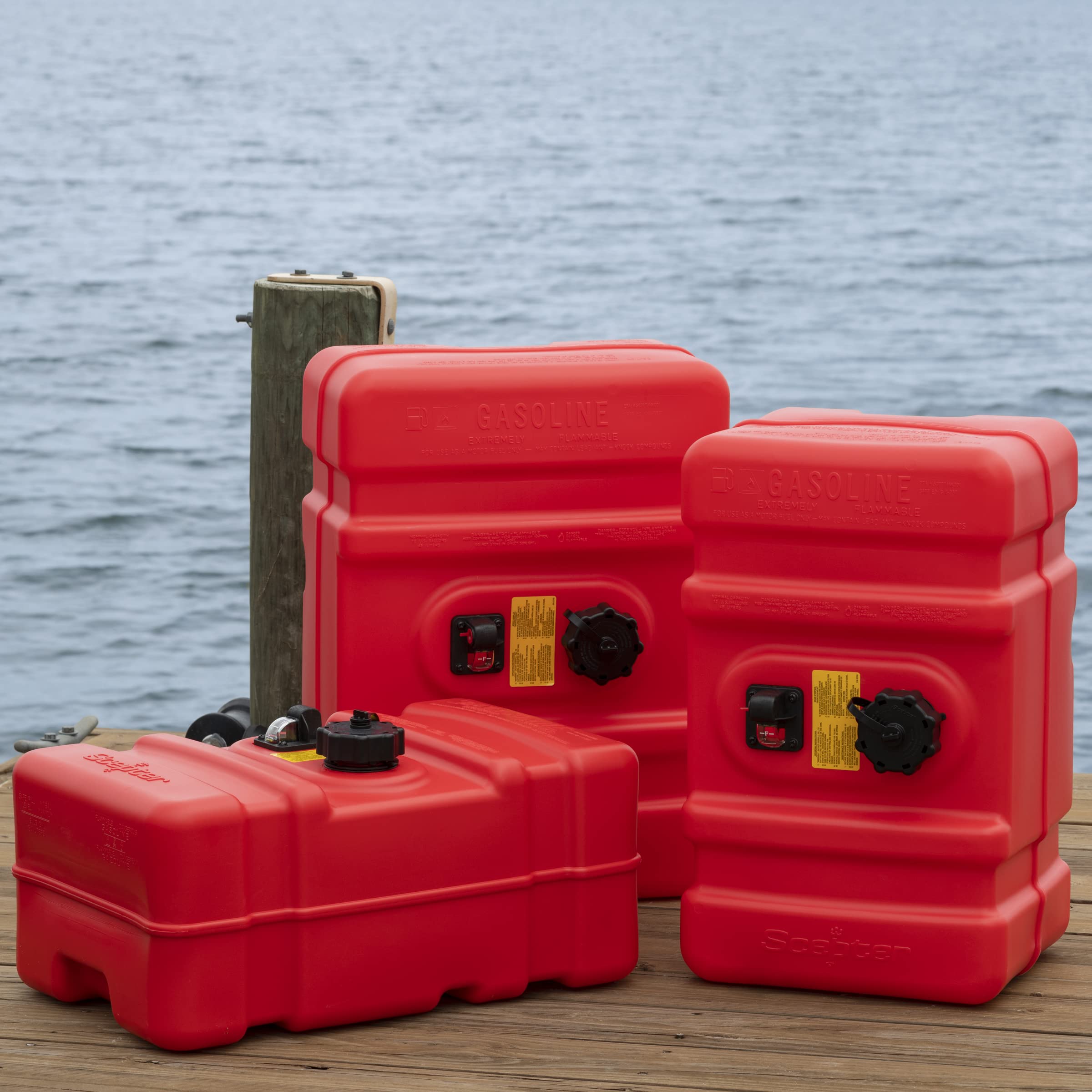 12 Gallon Scepter Portable Marine Gas Can, Large Capacity Boat Fuel Tank, 2-Way Vented Cap, Built-In Fuel Gauge & Pick-Up, Handles, EPA & CARB Compliant, Tall Profile, 22.9"L x 14.3"W x 13.9"H (08668)