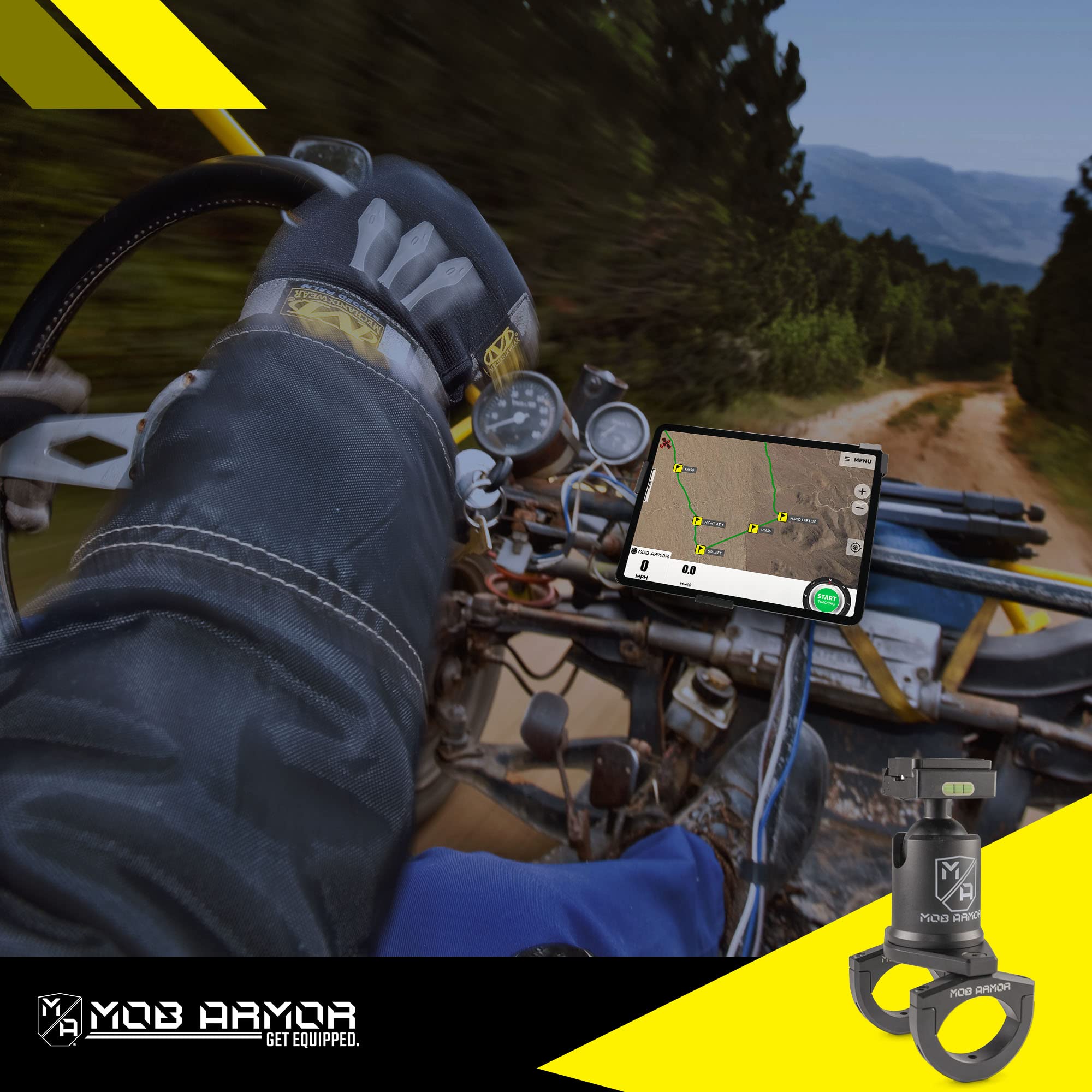 Mob Armor Maxx Tube Mount Quick Release - Adjustable Tablet Holder with Rotating and Tilting Housing, Quick-Detach Mechanism, and Secure Clamp for Mounting on Tubes in Vehicles, Worksites, and Gyms
