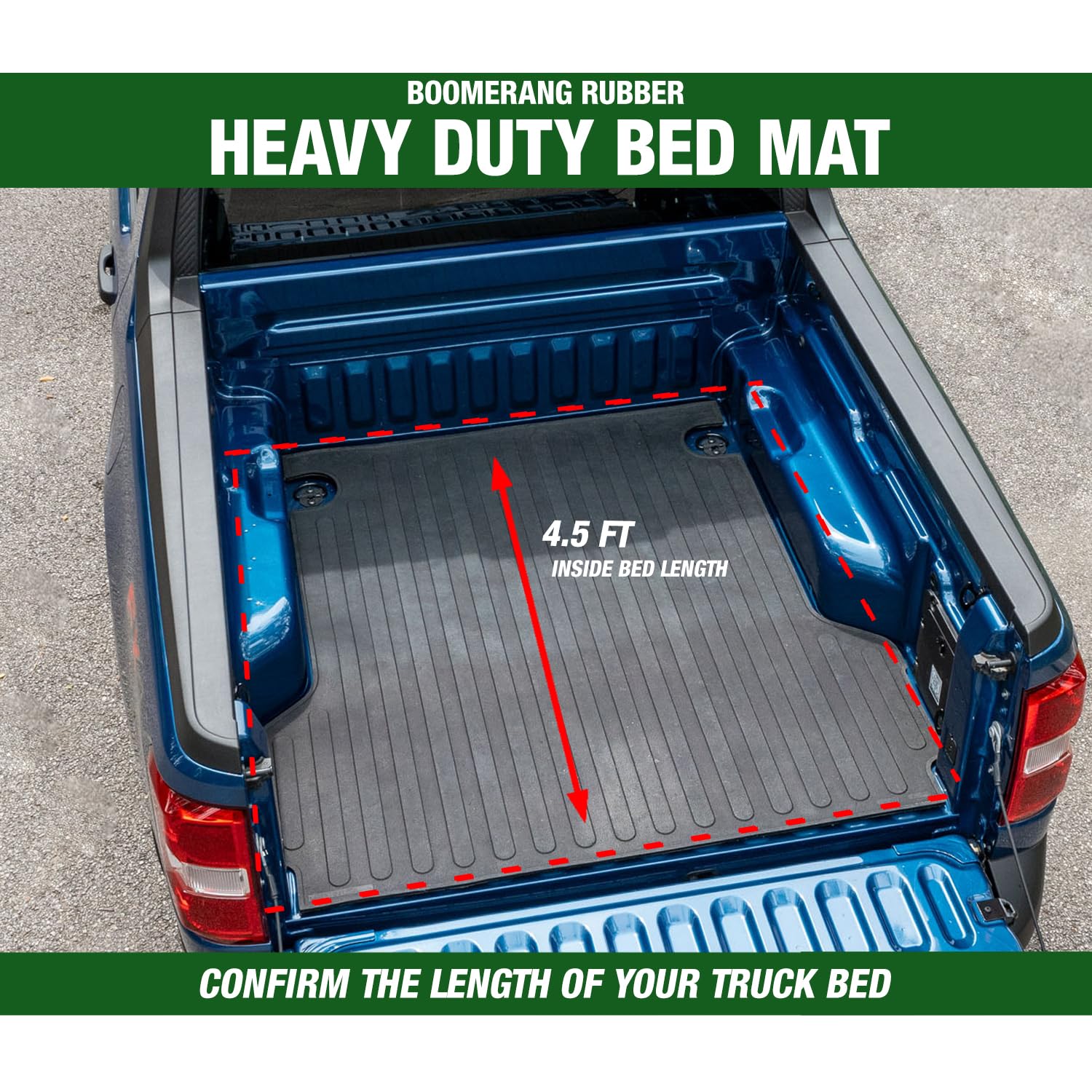 Rubber All-Weather Truck Bed Mat, 4ft 5in – Slip-Resistant Tailgate Flooring for Ford Maverick 2022+, Easy Clean Cargo Liner for Ford Maverick, Scratch Resistant, 100% Recycled Rubber, Made in The USA