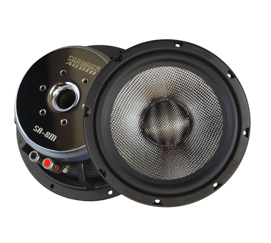 SA-Series 8-inch SA-8M Full Range Car Audio Speakers (Pair) – 30W RMS, Deep Low-End Extension, Coated Paper Cone, Slim 1.91" Depth, Easy Mount, Includes Metal Grille
