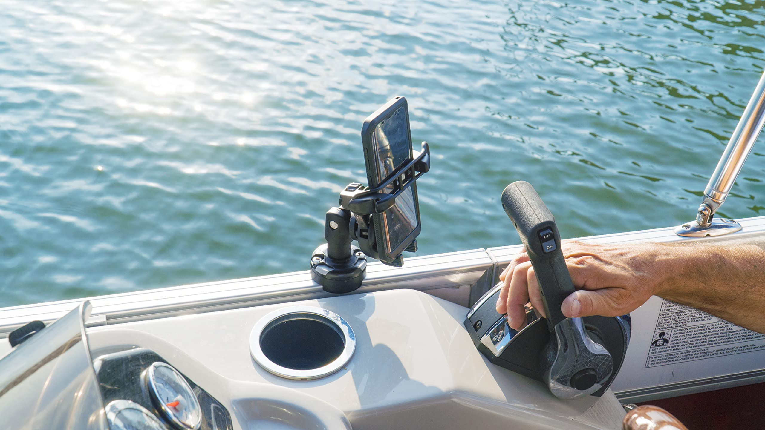 Adjustable RAILBLAZA Mobile Device Mount Holder with High Gripping Power and Rubber Pads for Boat, Kayak, ATV, or Motorcycle