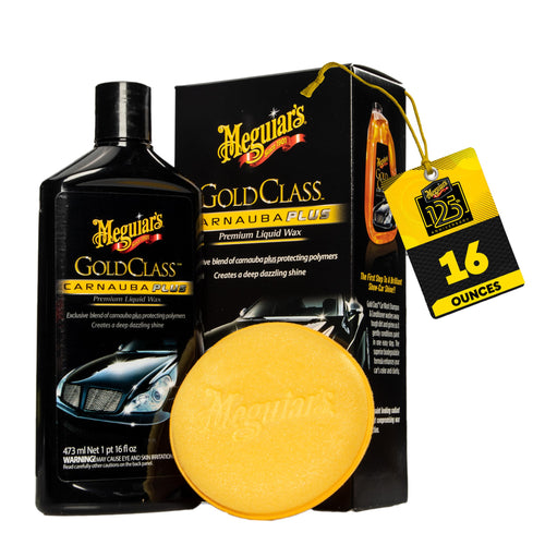 Meguiar's Premium Liquid Wax Kit, Gold Class Carnauba Plus with a Pure Carnauba Wax Blend and a Foam Applicator Pad for Keeping Glossy Paint Protected Like a Pro, 16 Oz Bottle