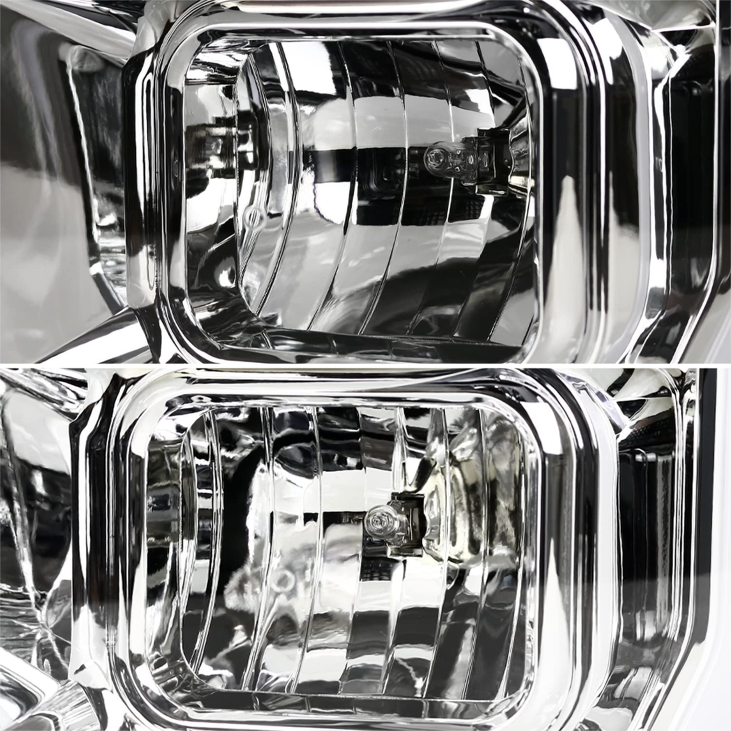 Chrome Projector Headlights w/LED Bar SPEC-D TUNING Compatible with 2008-2010 Ford F-250, F-350, F-450, F-550 Super Duty, Left + Right Pair Headlamps Assembly