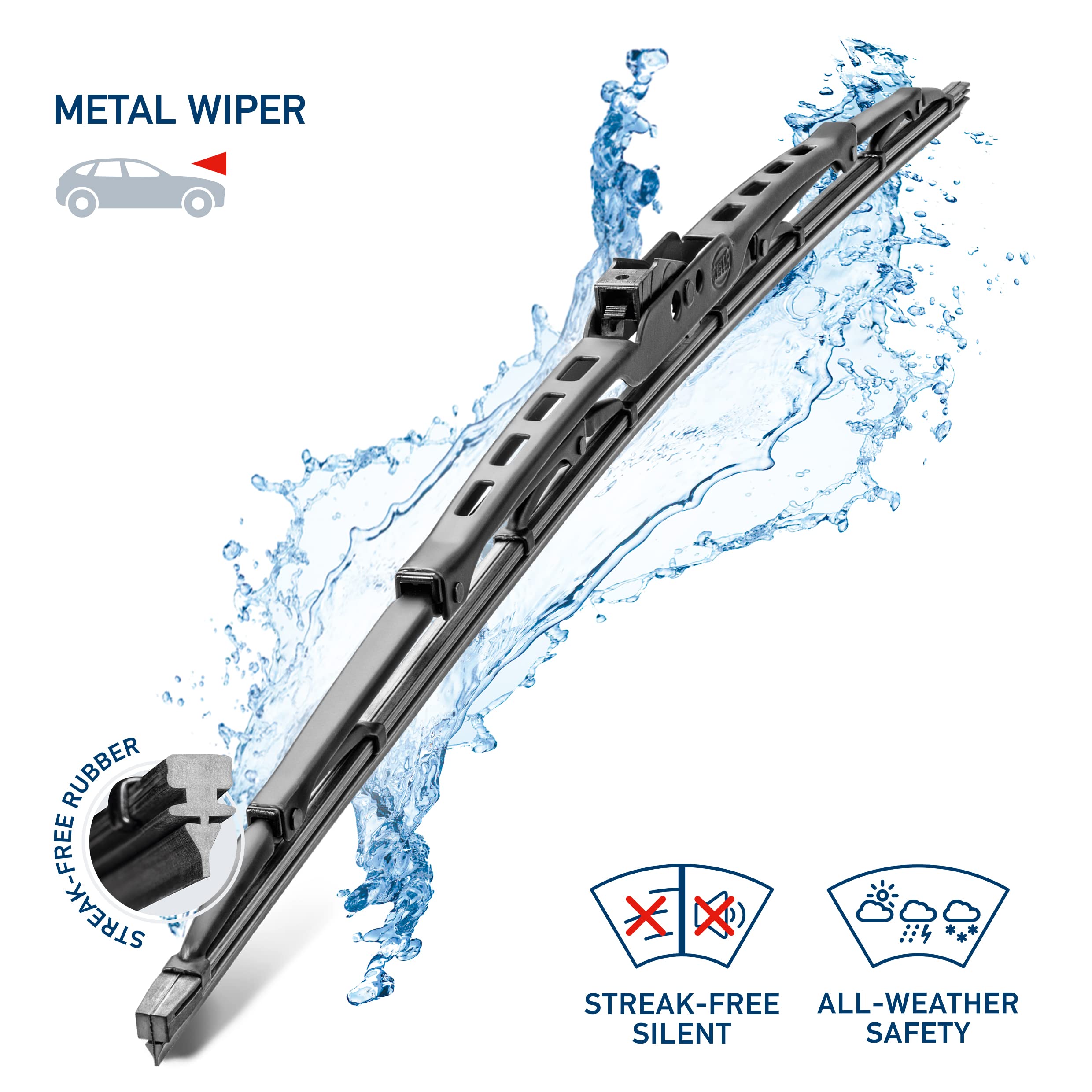 Hella 15 Inch OE Quality All Seasons Streak-Free Rubber Standard Wiper Blade (Single Blade) fits select Chevrolet Ford Jeep Land Rover Mercedes-Benz Nissan Subaru Suzuki Volkswagen / 9XW398114015