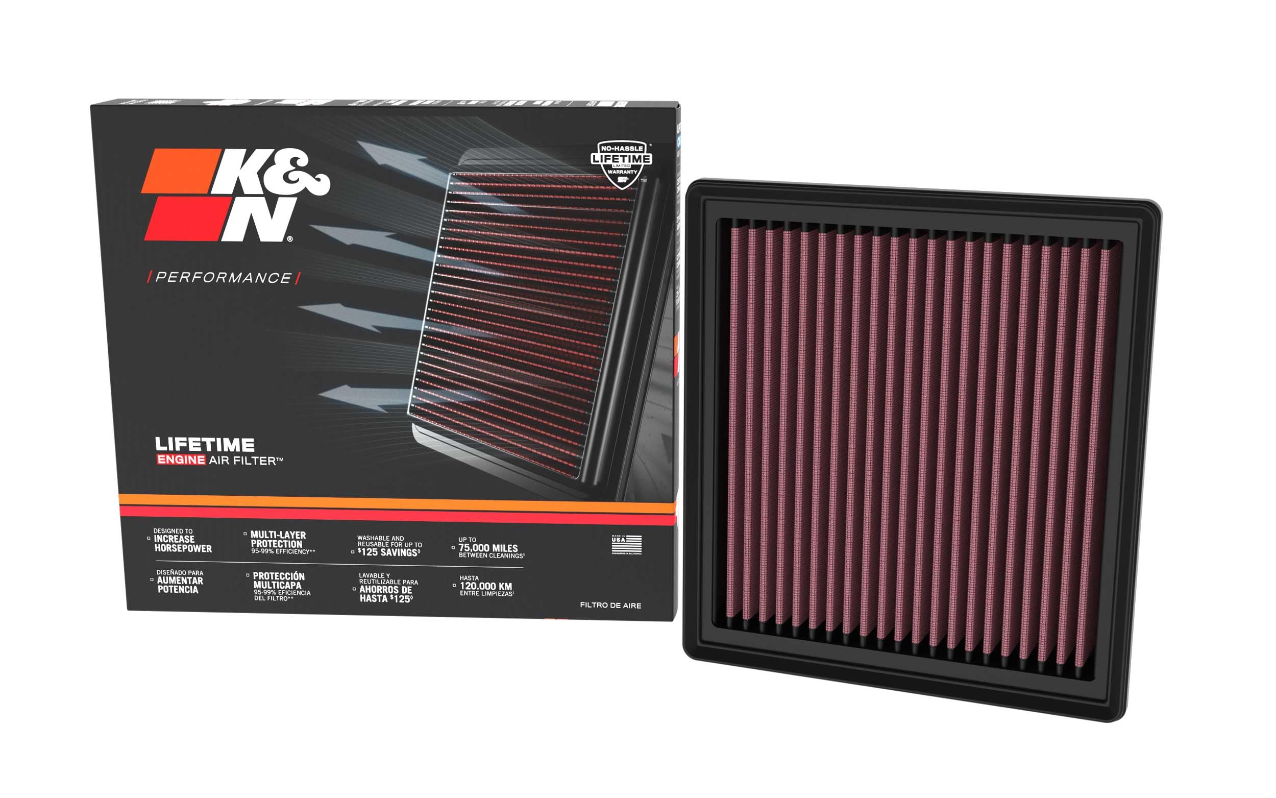 K&N Original High-Flow Lifetime Engine Air Filter: Increase Power: Premium, Washable: Compatible with 2024-2025 Mazda: CX-70, CX-90, 33-5140