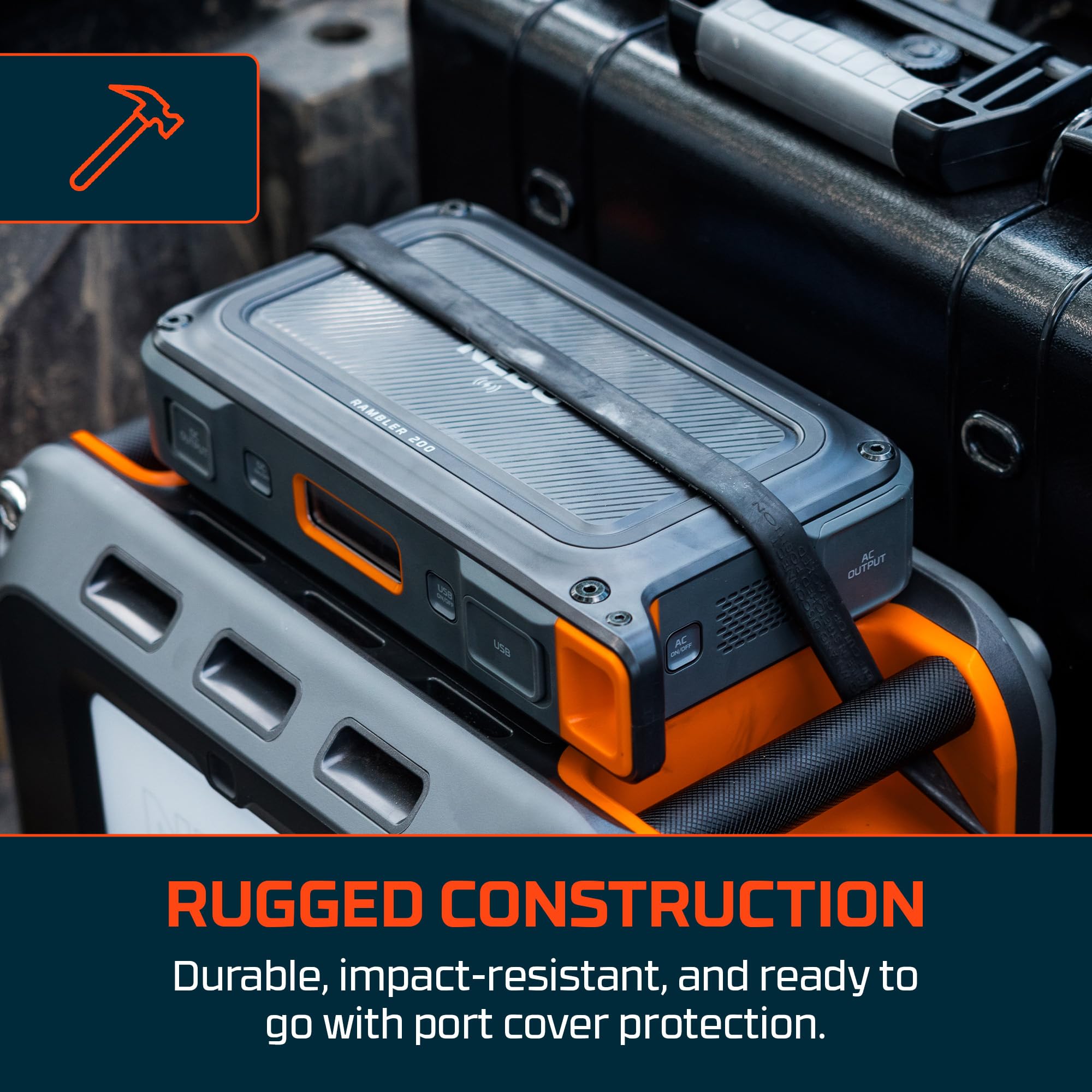 Rambler 200 NEBO Portable Power Station | 230.4Wh Capacity, 6-Way Output Charging, 200W AC Port Integration includes Power Inverter, 2.5 Hour Battery Recharge, Compact Design, Built-In Floodlight