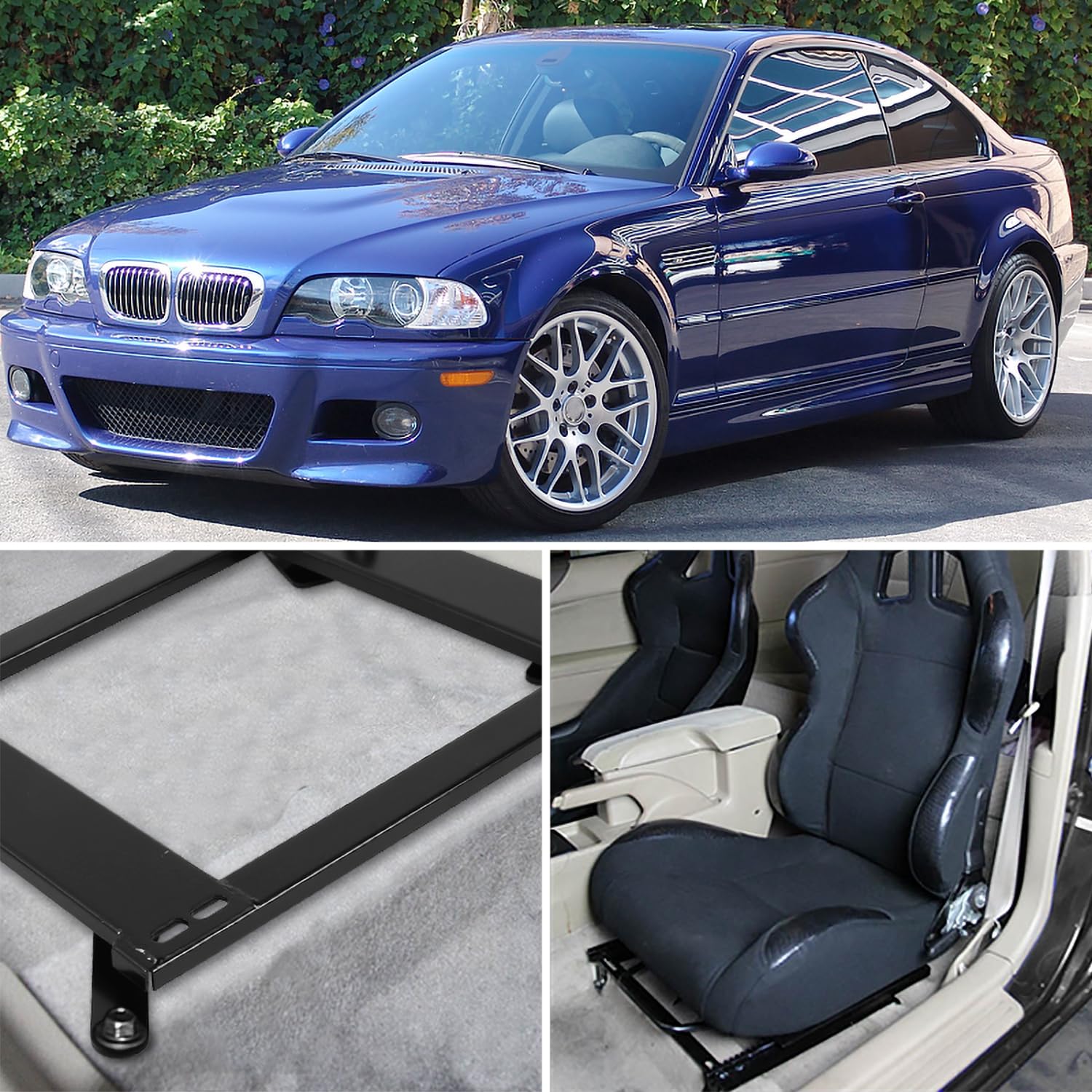 Steel Mounting Brackets Spec-D Tuning Racing Seat Rail Track Pair Compatible with 1999-2005 BMW E46 3 Series 2Dr