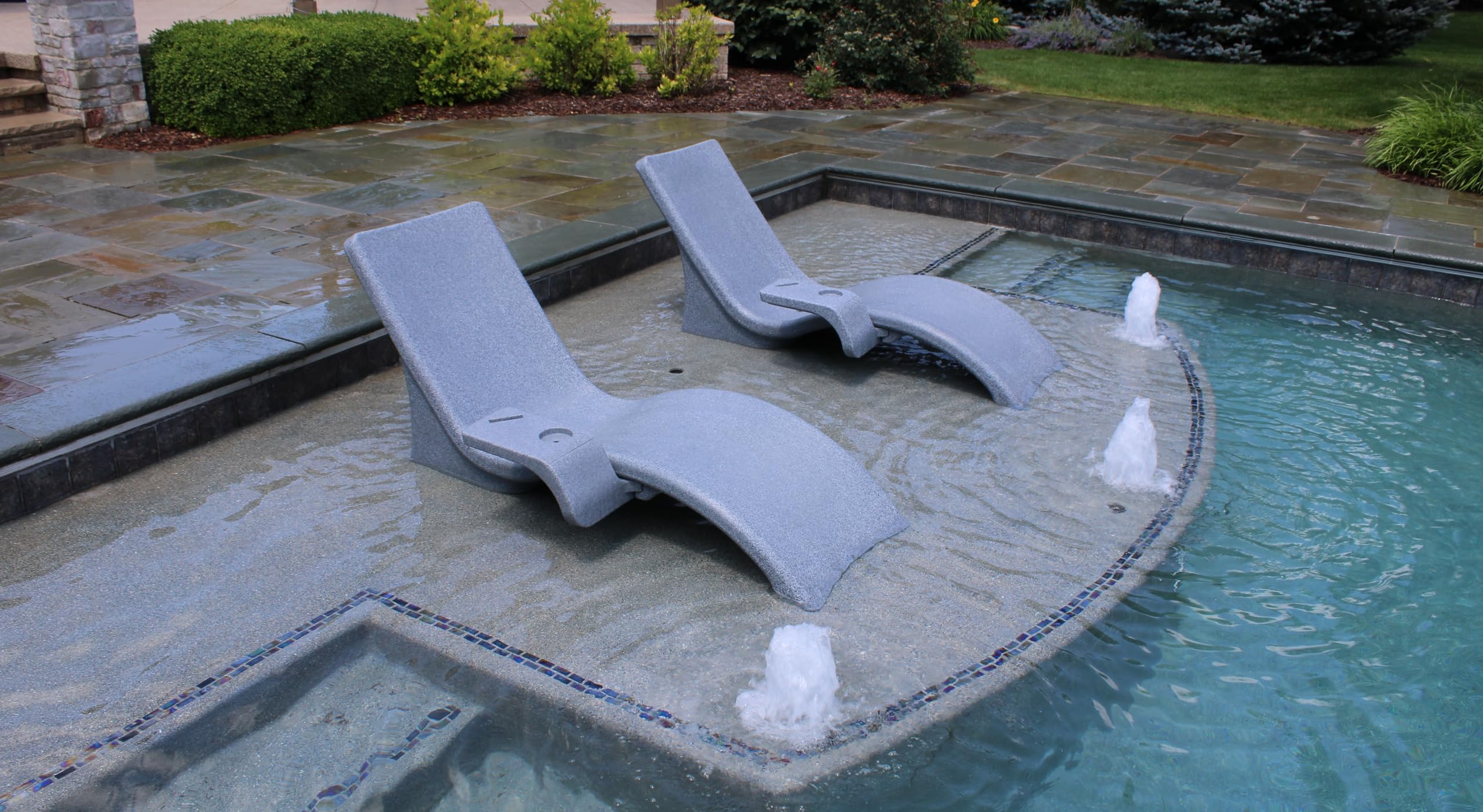 2 Lounge Chairs Global Pool Products with Connecting Table - Patio Lounge Chair with Table for All Pool Types - Gray GPP-LFS-G