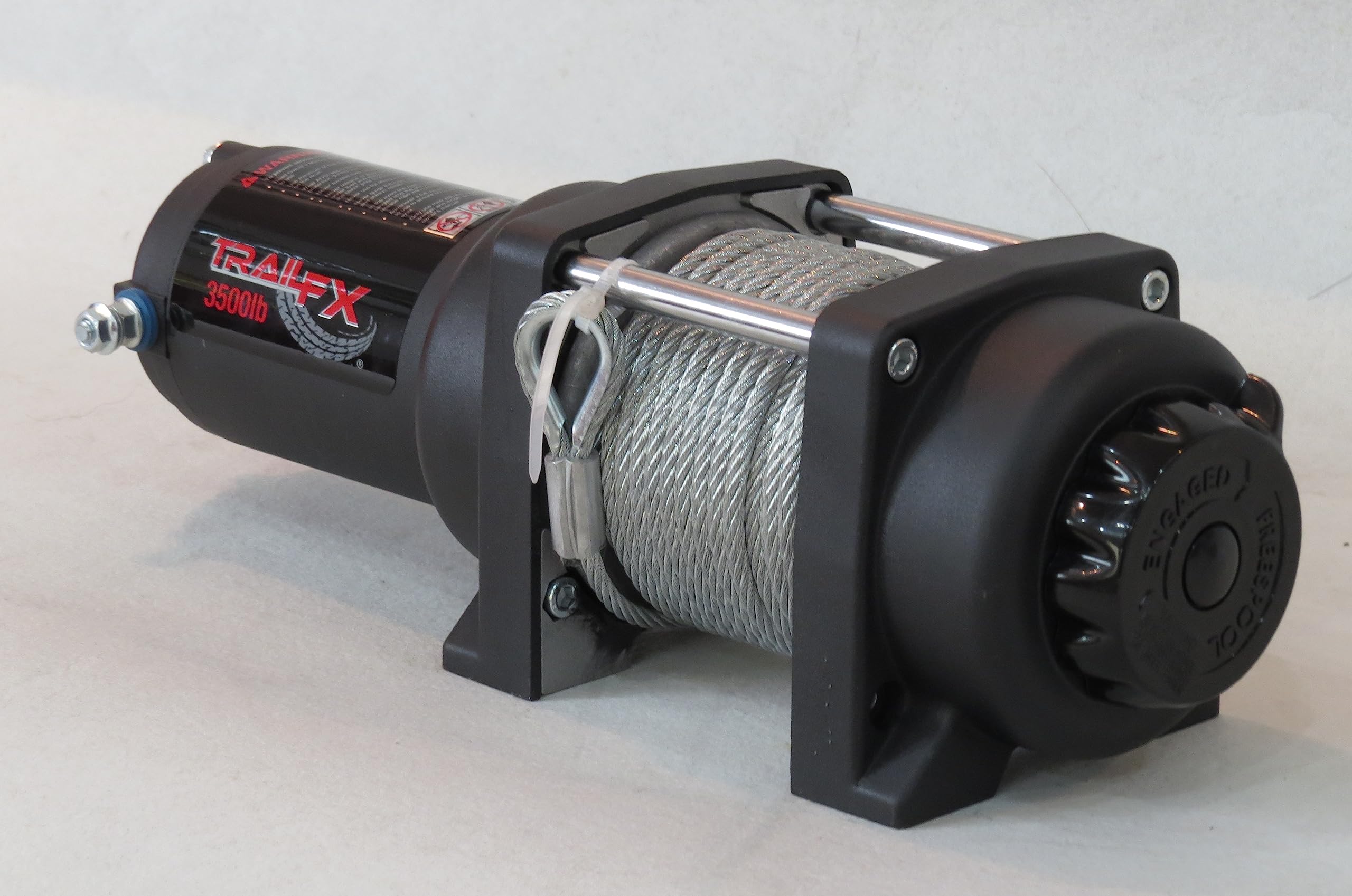 ATV Winch TrailFX W35B 3500 lb Line Pull 50 Foot Steel Cable 4-Way Roller Fairlead 250A Electric Wired Remote and Handlebar Switch 3-Stage Planetary Gear Water Resistant