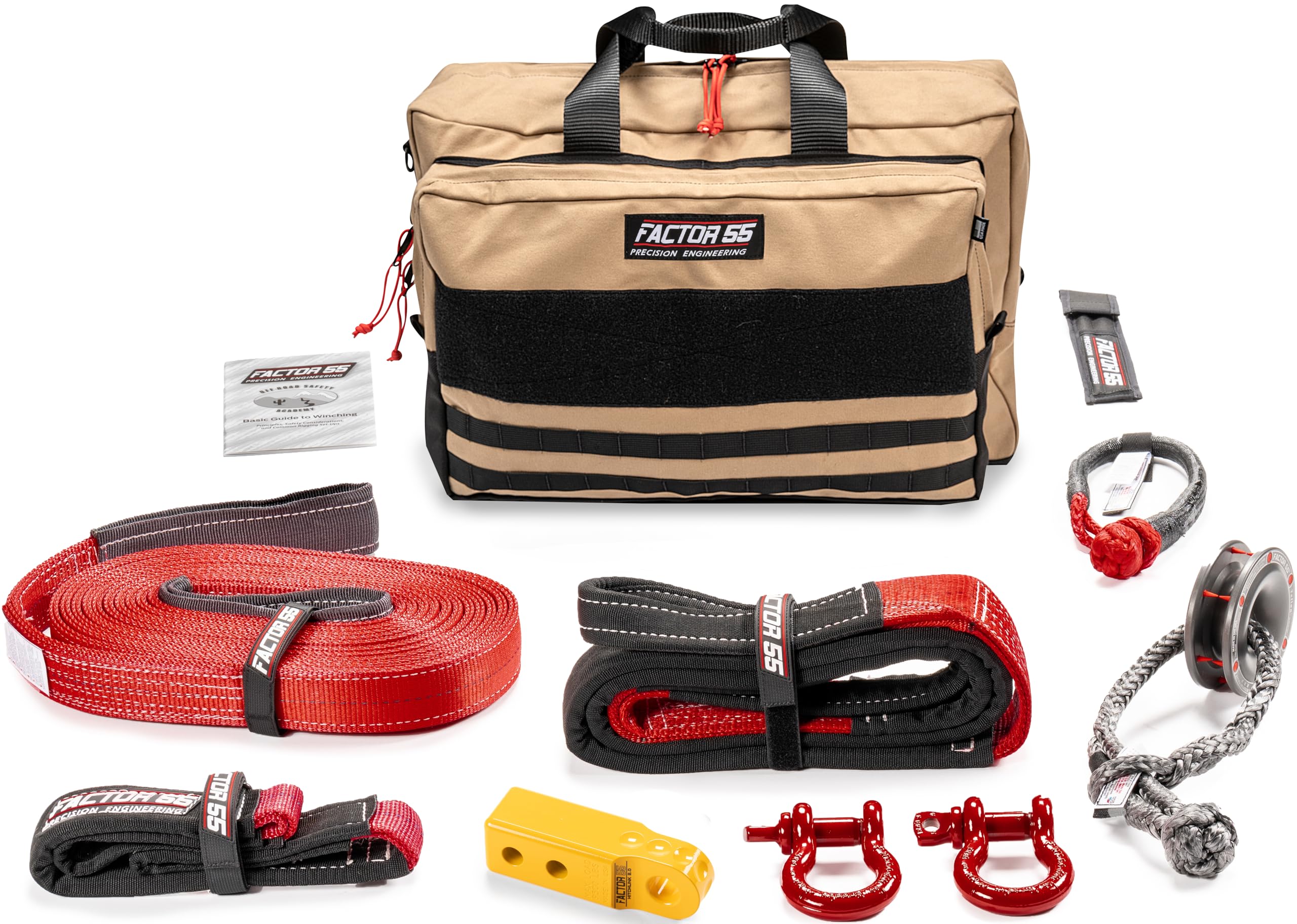 Factor 55 Winch and Tow Recovery Kit for Trucks, Jeeps, and SUVs, with Yellow Hitchlink and Large Bag Sawtooh