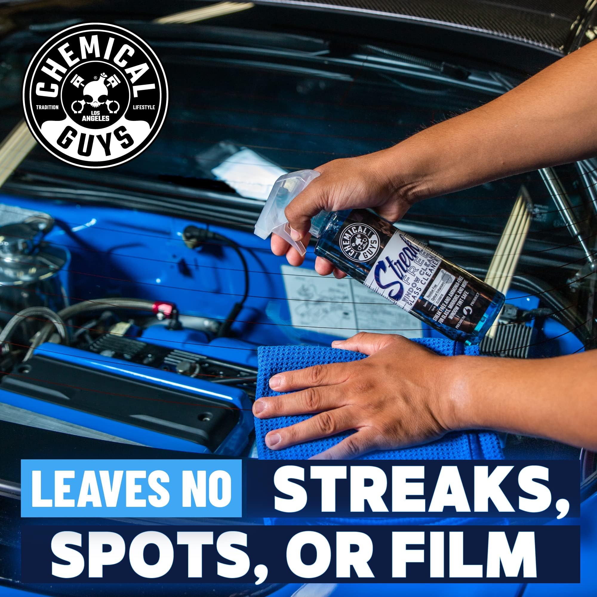 Chemical Guys Streak Free CLD30016 Glass & Window Cleaner (Works on Glass, Windows, Mirrors, Navigation Screens & More; Car, Truck, SUV and Home Use), Ammonia Free & Safe on Tinted Windows, 16 fl oz