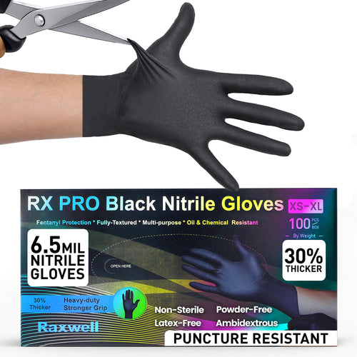Black Nitrile Raxwell Disposable Gloves - Latex-Free & Powder-Free - Chemical & Puncture-Resistant - Heavy-Duty Disposable - Food Prep & Kitchen Gloves - X-Large 100 Count, 6.5 mil